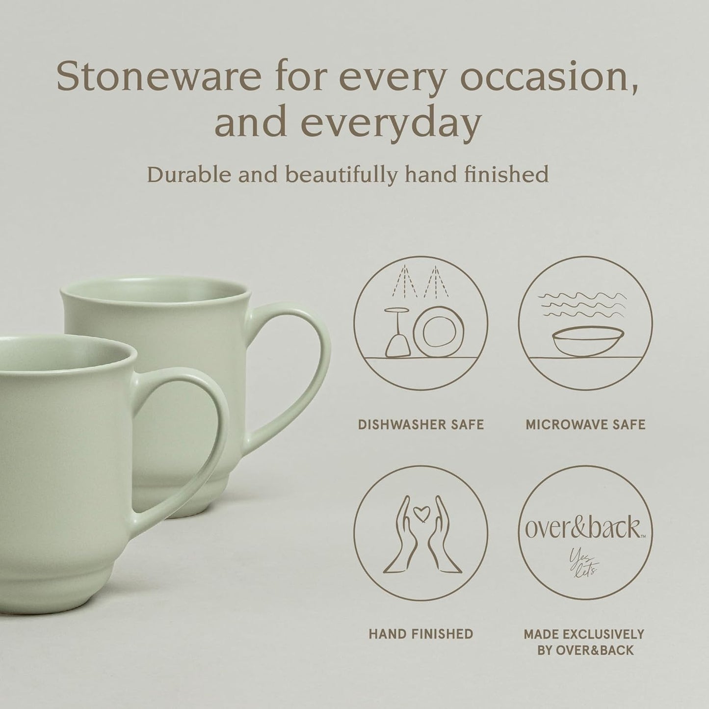 over&back Rim Stoneware Coffee Mugs - 4-Piece Mug Set - Enjoy the Perfect Cup of Coffee, Tea, Latte, and More - Semi-Matte Sage - 16oz