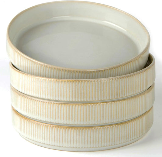 famiware Star 8.25" Pasta Bowls, Large Dinner Bowls Set of 4, Salad Bowl Plates, Shallow Bowls for Eating, Cappuccino White