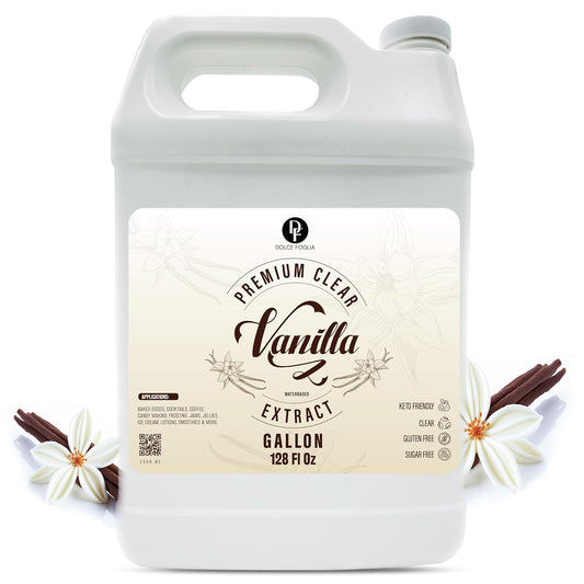Dolce Flav Clear Double Strength Imitation Vanilla Extract - 1 Gallon - Gluten-Free, Keto-Friendly & Sugar-Free Vanilla Flavoring with Natural and Artificial Vanilla Flavor