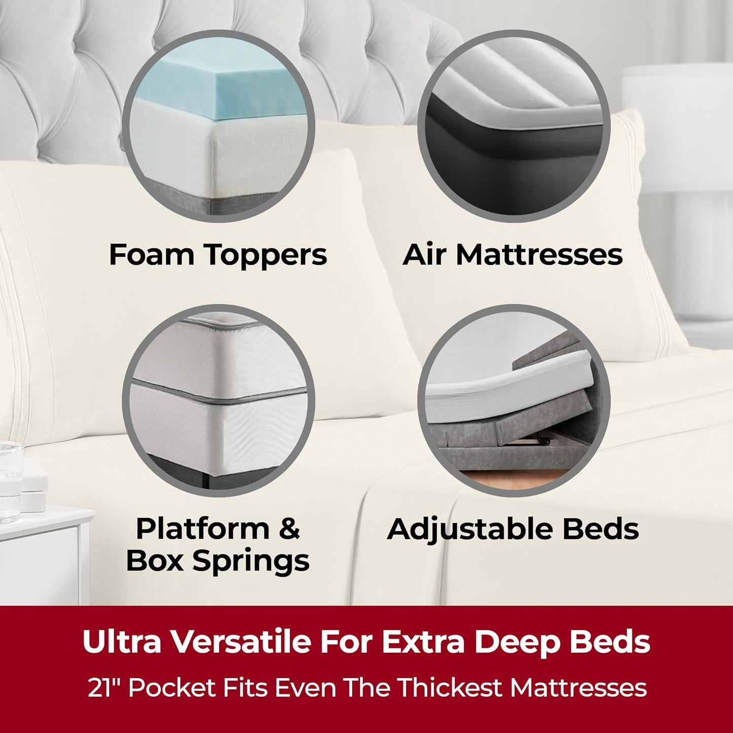 Mellanni Extra Deep King Sheets - 4 PC Iconic Collection Bedding - Hotel Luxury, Ultra Soft, Cooling Bed Sheets - Wrinkle, Fade, Stain Resistant (King, Golden Ivory)