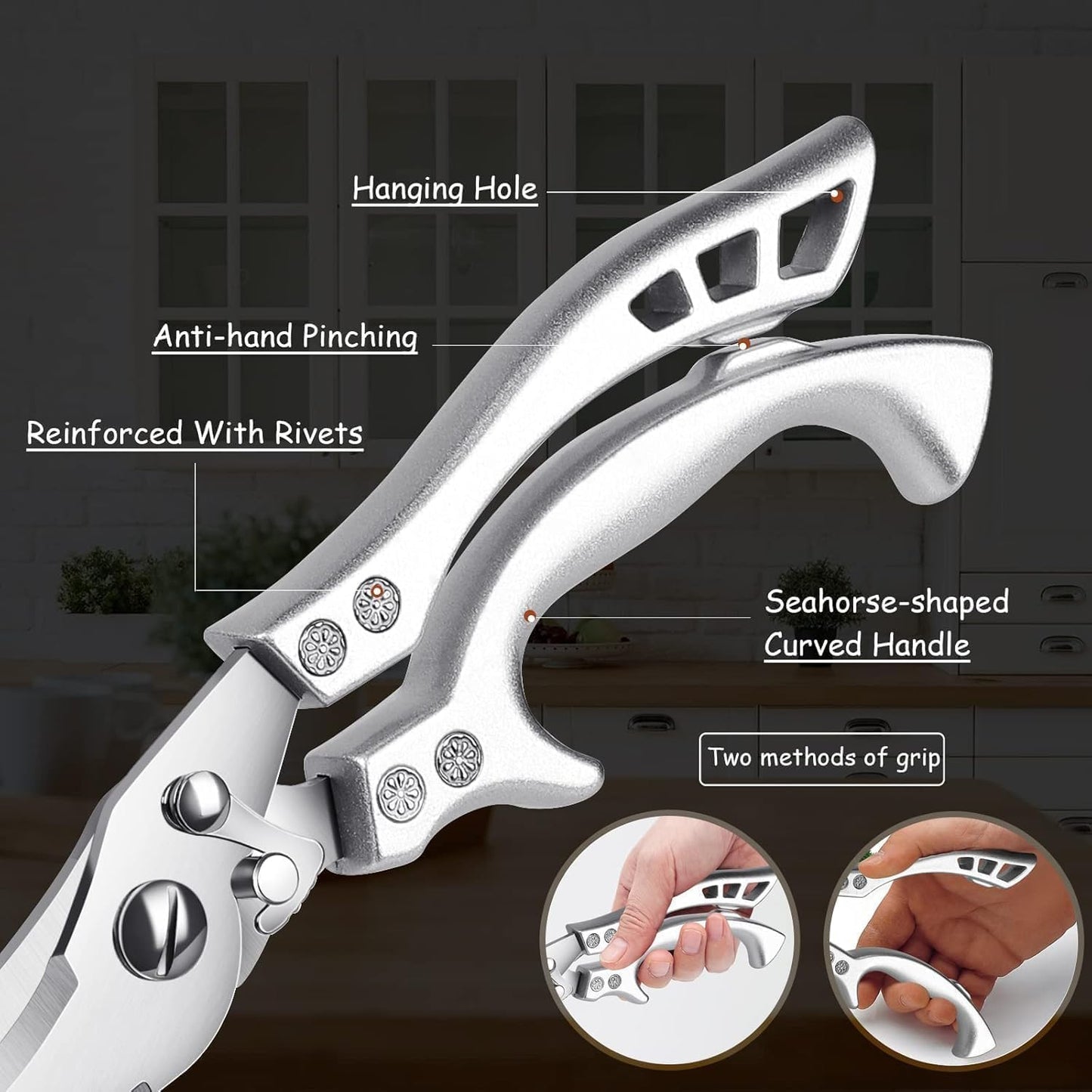 Dreach Reach Heavy Duty Poultry Shears with Serrated Edge - Kitchen Scissors For Chicken, Bone, Meat, Turkey, Fish - No Rust, Spring Loaded, Stainless Steel