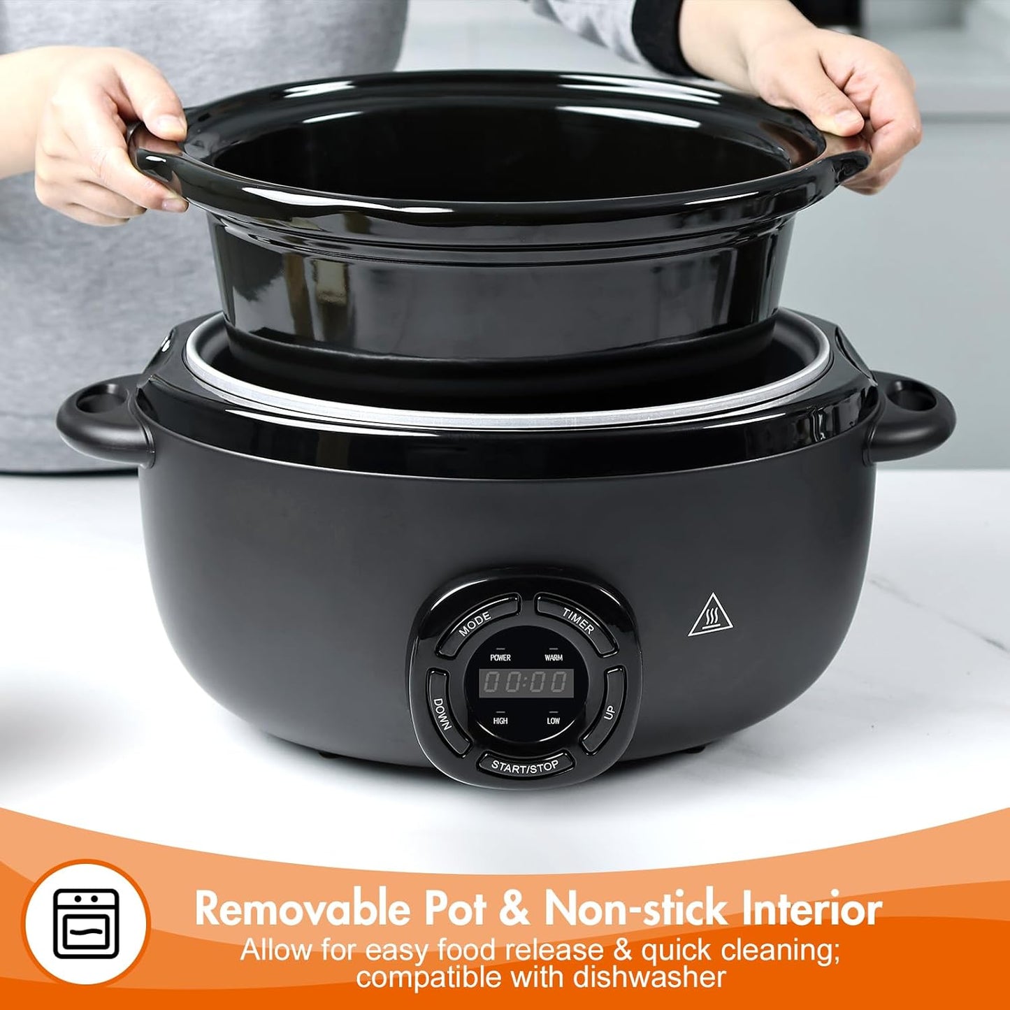7-Quart Programmable Slow Cooker with Nonstick Removable Ceramic Pot, 3 Temp Settings, Dishwasher Safe