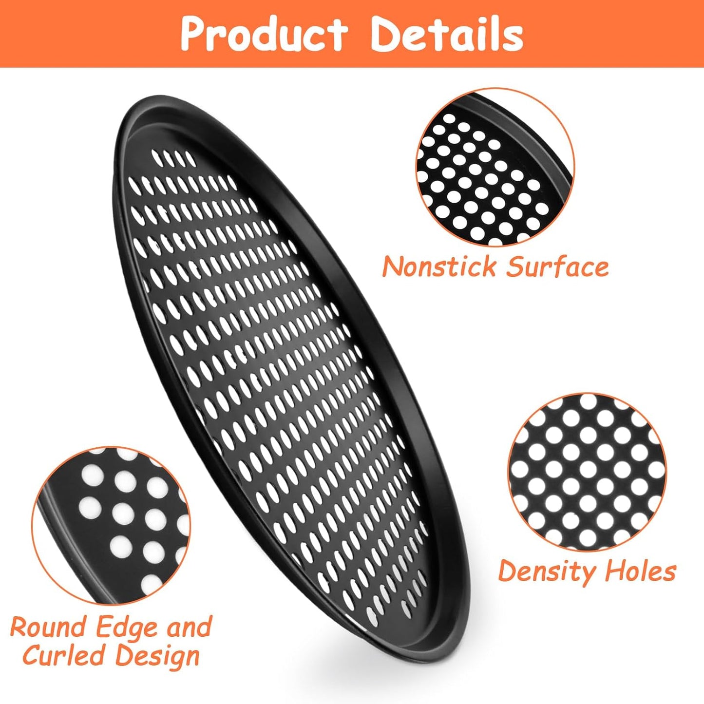 6PCS Pizza Pan with Holes 12 inch Round Pizza Pan Set Nonstick Pizza Baking Pan Carbon Steel Pizza Tray Black Pizza Crisper Pan for Home Baking Kitchen
