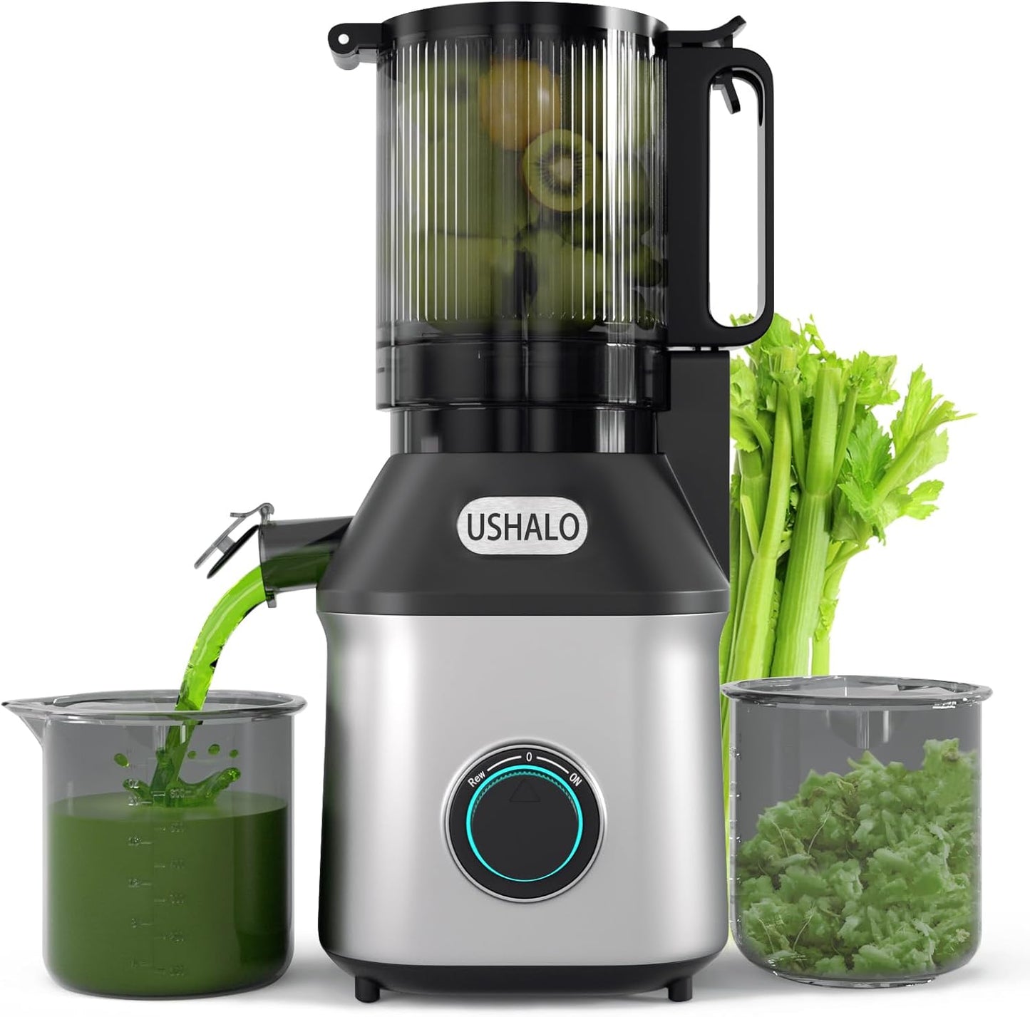Cold Press Juicer, USHALO Juicer Machines with 5.5" Extra Large Feed Chute, 300W Slow Masticating Juicer for Whole Vegetables and Fruits, 99% High Juice Yield, Easy to Clean
