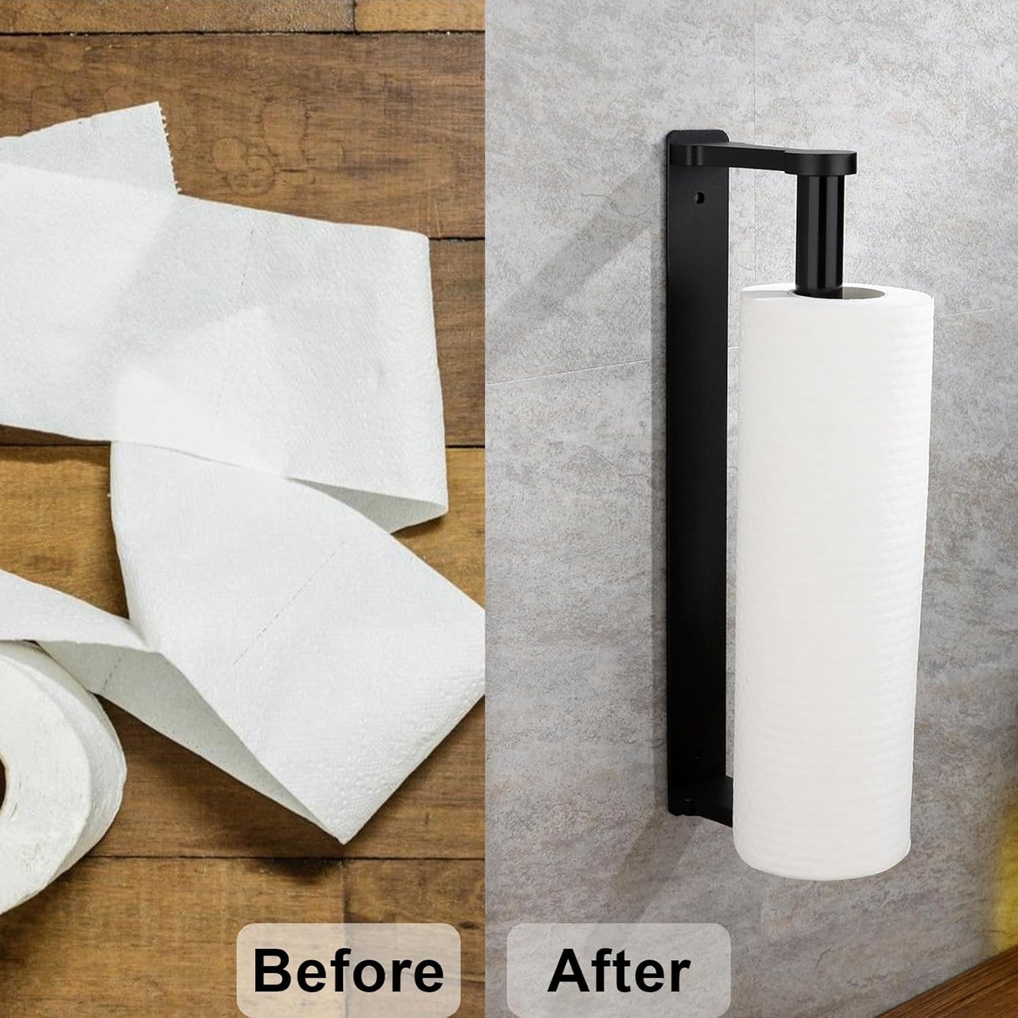 MONEER Paper Towel Holder Under Cabinet, Paper Towel Holder, Aluminum Alloy Kitchen Towel Holders, Self Adhesive Kitchen Roll Holder for Kitchen, Bathroom, Living Room (Black)