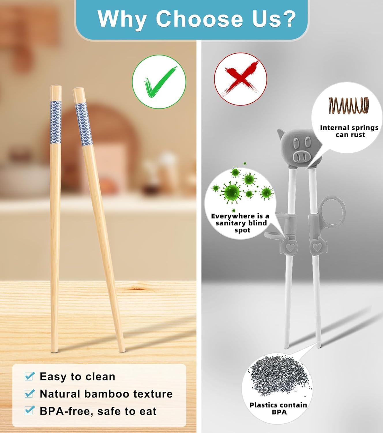 7inch Short kids Bamboo Chopsticks 5 Pairs Reusable Wooden Natural Chopstick Training for Beginners