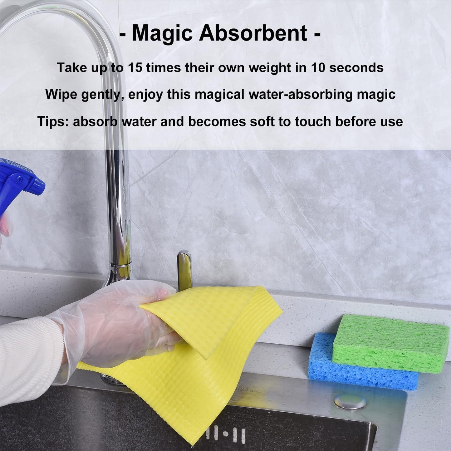 MEUUT 12 Packs Swedish Dishcloths and Kitchen Sponges for Cleaning, Reusable Absorbent Compressed Cellulose Cleaning Sponge Dish Clothes for Kitchen and Household Use