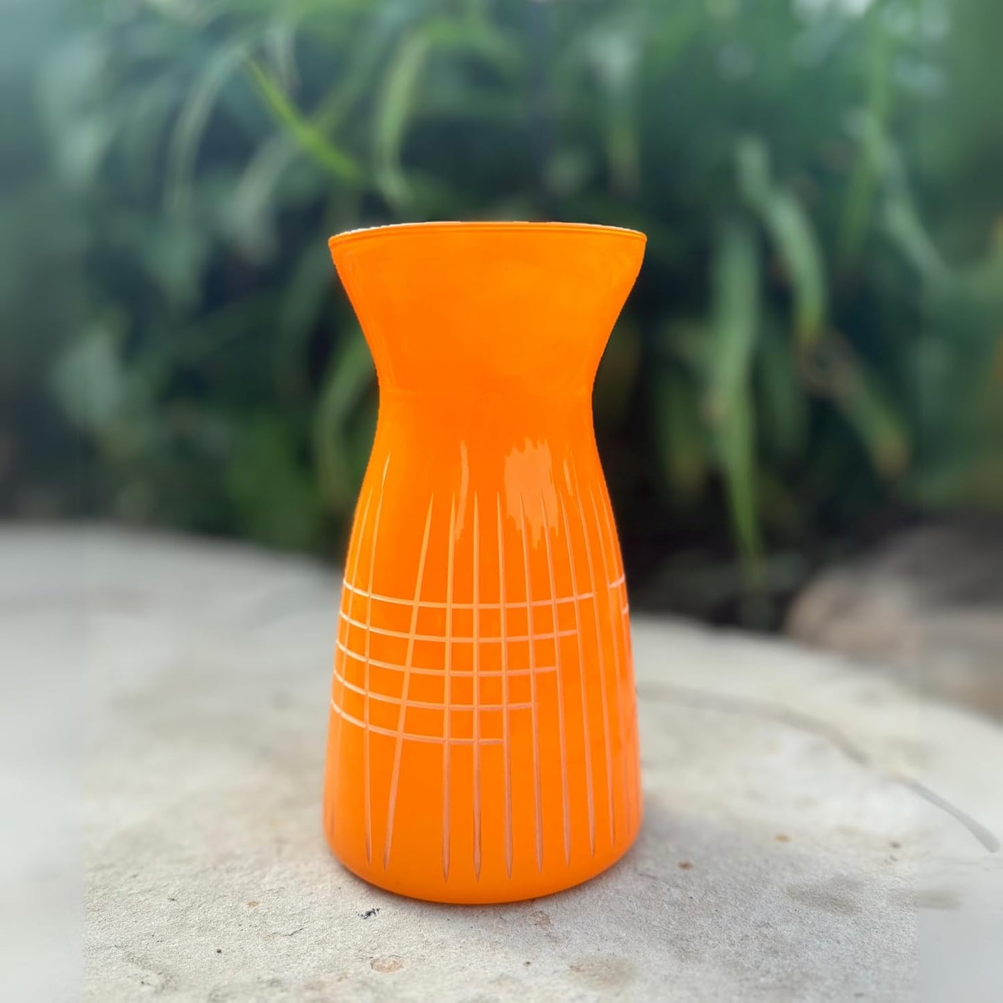 Rolf Glass Matchstick Colored Glass Vases | 6.5" Flower Vases | Diamond-Wheel Engraved | Designed and Engraved in the US | Bright Blue and Orange Glass | Bold, Contemporary Design | Set of 2