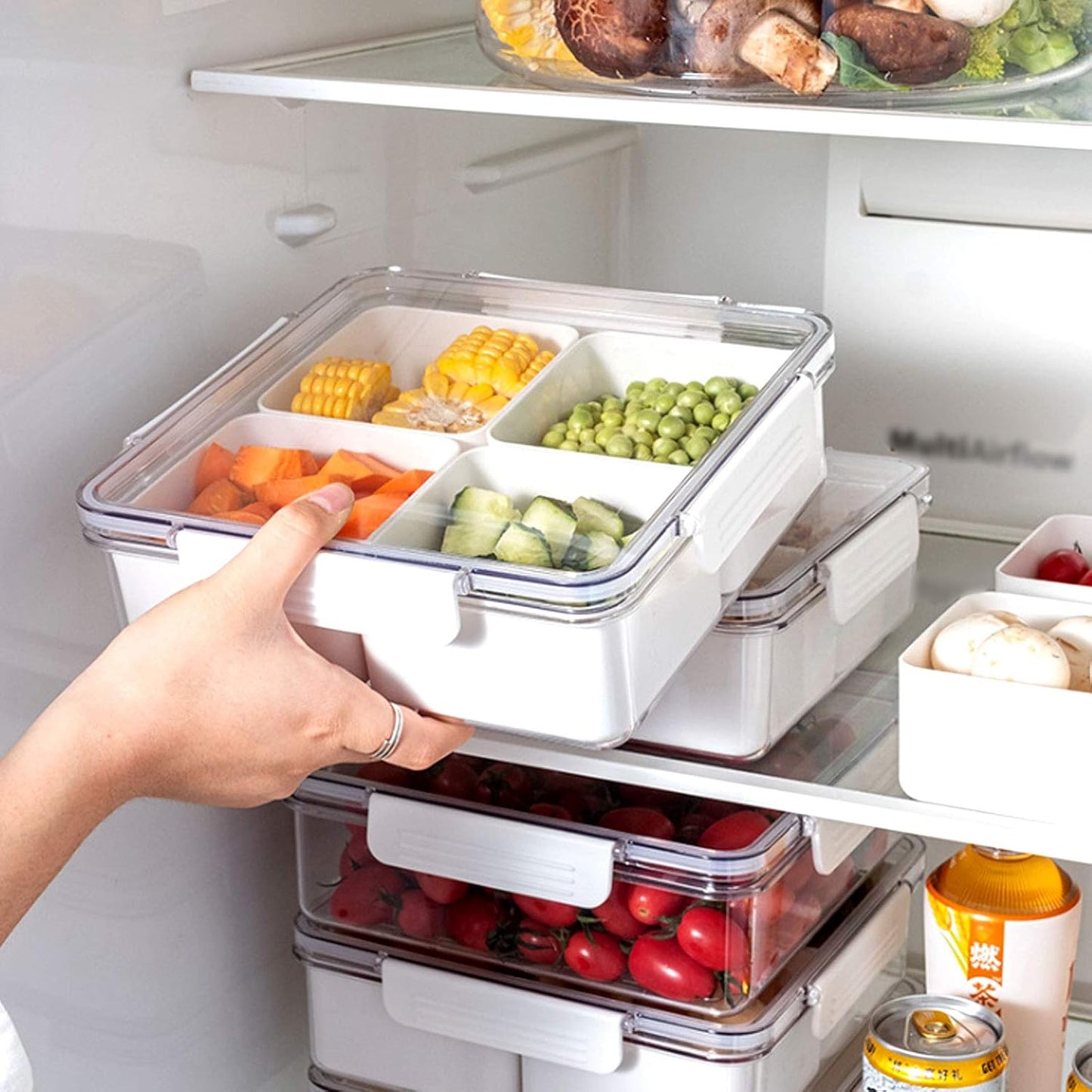 Divided Serving Tray with Lid, Removable Divided Platter Snack Box, Food Storage Charcuterie Containers with 4 Compartments for Christmas Party, Veggies, Snack, Fruit, Nuts, Candy, Cracker, Chip