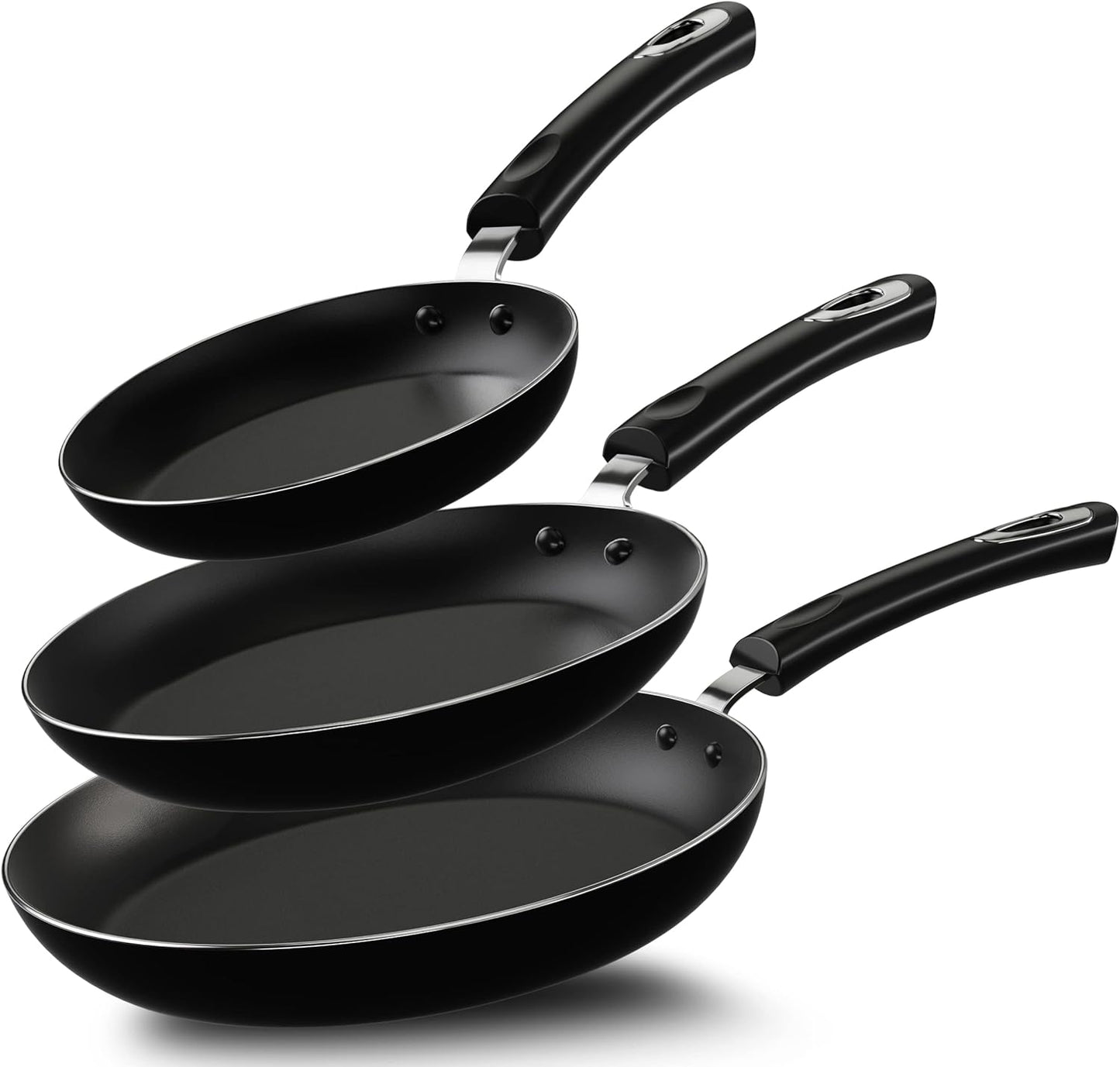 Utopia Kitchen Nonstick Cookware 3 Piece Set, Nonstick Frying Pans with Induction Bottom, 8, 9.5 & 11 Inches Frying Pans with Bakelite Handles, PFOA Free, Black