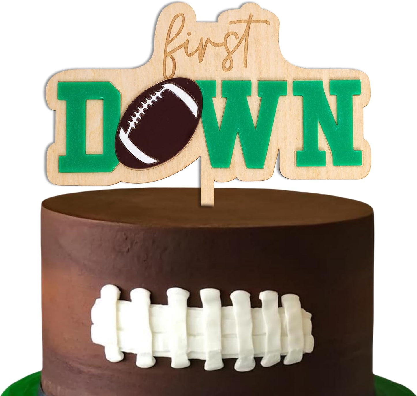 First Year Down Cake Topper - Football One Cake Topper, Sports Theme First Birthday Party Cake Decoration for Anniversary, Baby Shower, Baby Photo Booth Props, Cake Smash…