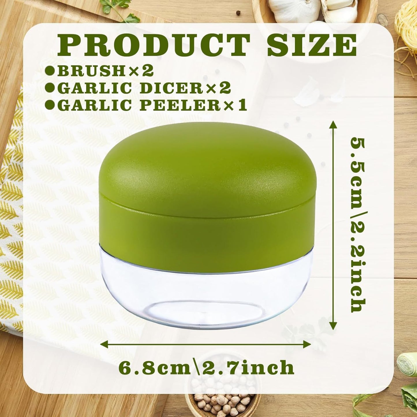 2 Pcs Garlic Press Stainless Steel, Garlic Mincer Crusher with Peeler and Cleaning Brush, Garlic Chopper Mini Kitchen Tool