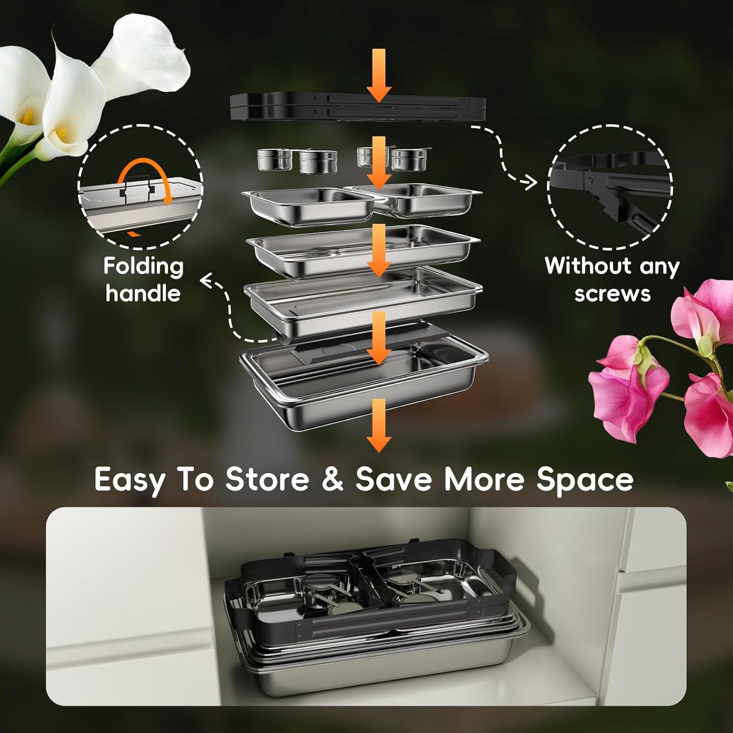 sifer Chafing Dishes for Buffet 9Qt 2 Pack [Multi-Size Food Pans] | Chafing Dishes with 80% Faster [Screwless Installation] and Stacking Design [Easy Storage] for Fathers Day Party/Wedding