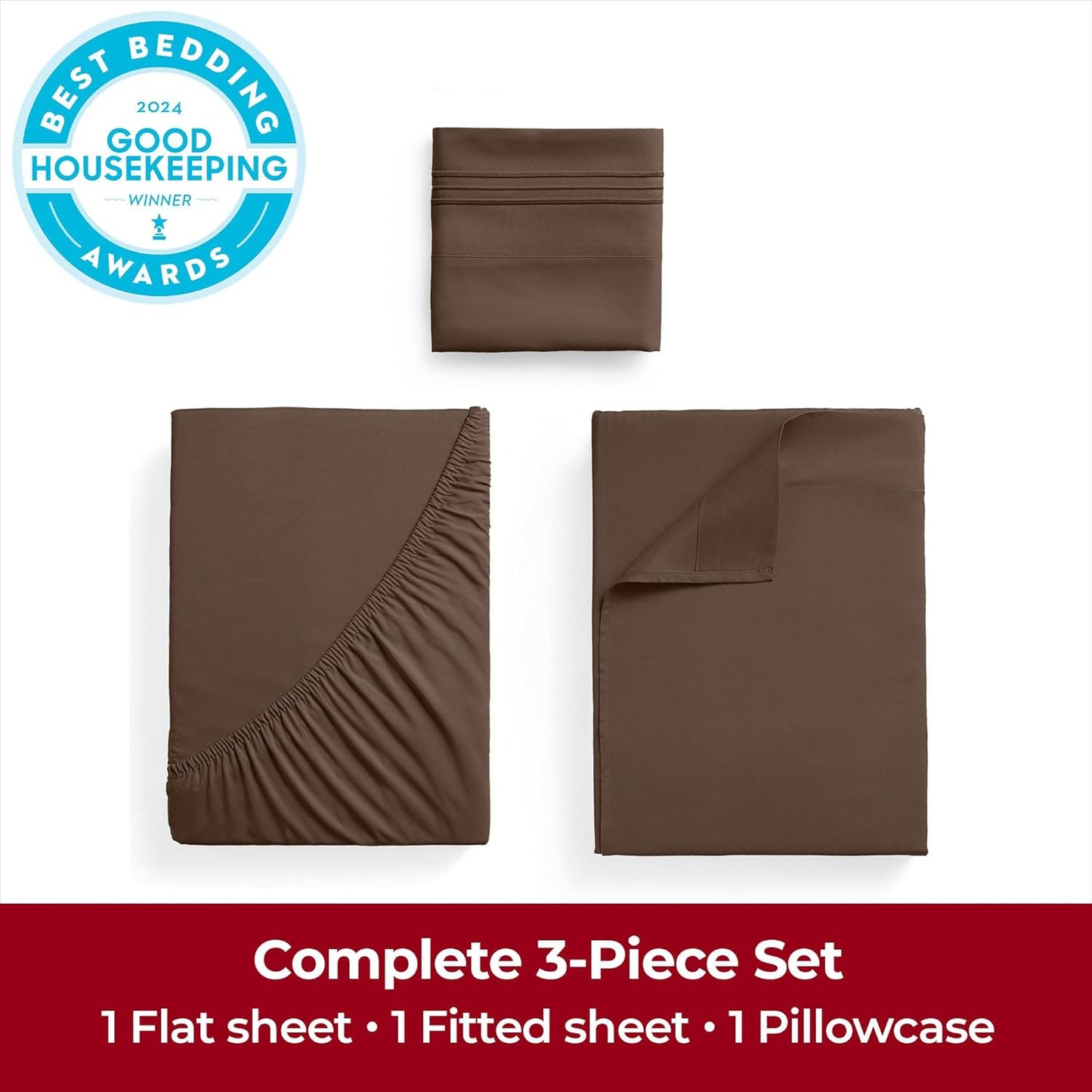 Mellanni Twin Sheets Set - 3 PC Iconic Collection Bedding - Hotel Luxury, Extra Soft, Cooling Bed Sheets - Wrinkle, Fade, Stain Resistant (Twin, Brown)