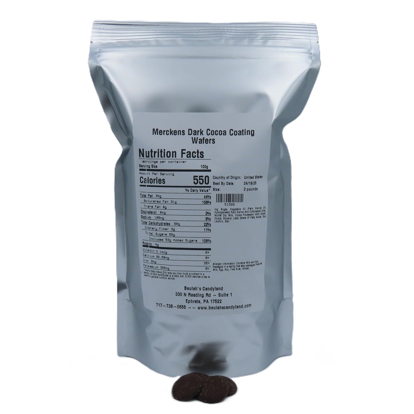 MERCKENS Coating Wafers, Dark Melting Chocolate, Cocoa Dark, 2 Pound Package