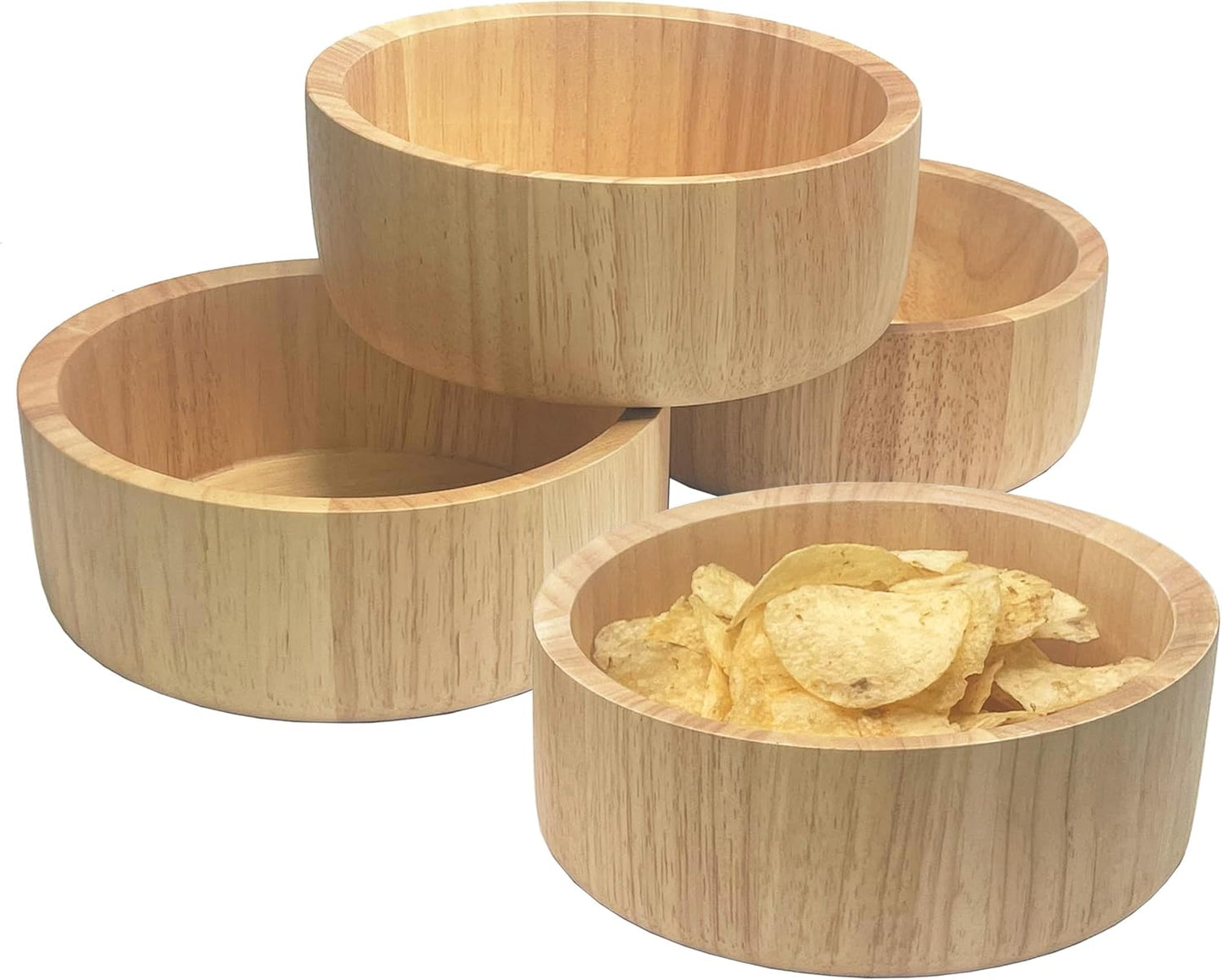 Woodard & Charles Set of 4 Wood Individual Salad Bowls, Snack Serving Bowls, 6 1/2" x 2 1/2"