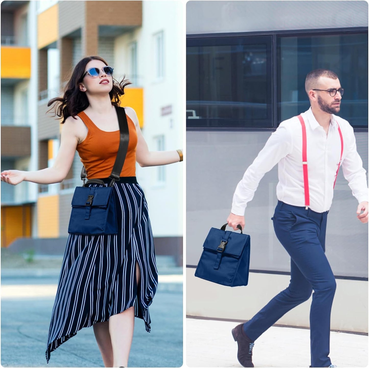 Insulated Foldable Lunch Bag- Lightweight Portable with Adjustable Shoulder Strap Lunch Box for Men, Women, Office, Work, Picnic, Hiking and Beach (Navy Blue(Soft Fabric))