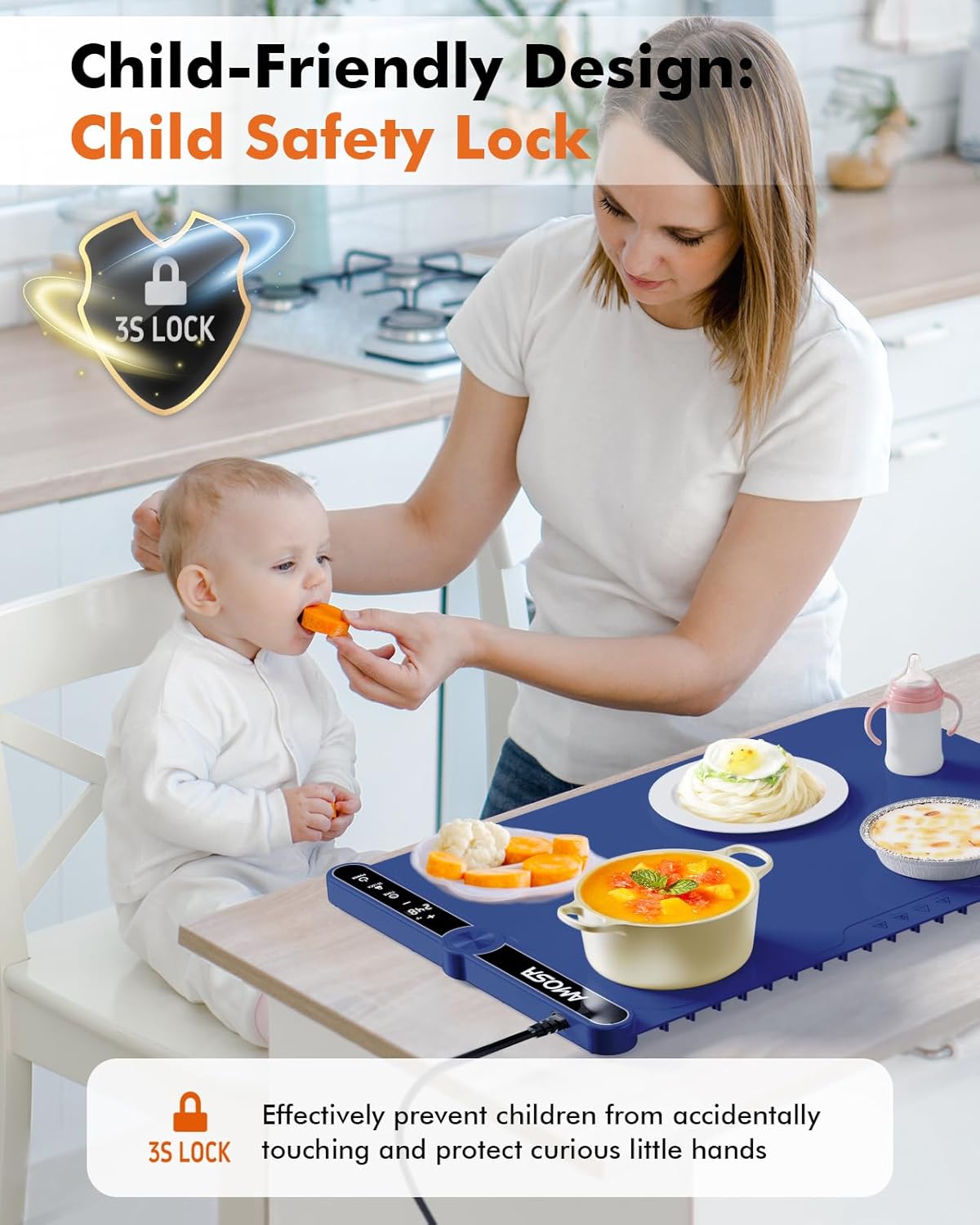 Warming Mat for Food, Fast Heating Electric Food Warmers with 9 Level Temperature and 6 Hours Timer, Large Roll Up Silicone Food Heating Mat, Portable Warming Trays for Buffets Party (Blue)