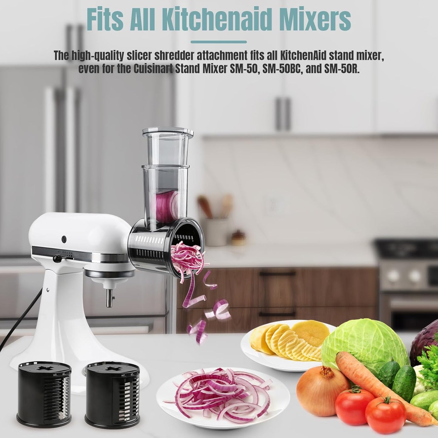 Stainless Steel Slicer Shredder Attachments for KitchenAid Stand Mixers, Vegetable Shredder, Cheese Grater, Salad Maker, Food Slicers Chopper Grinding Powder Accessories with Detachable 5 Blades