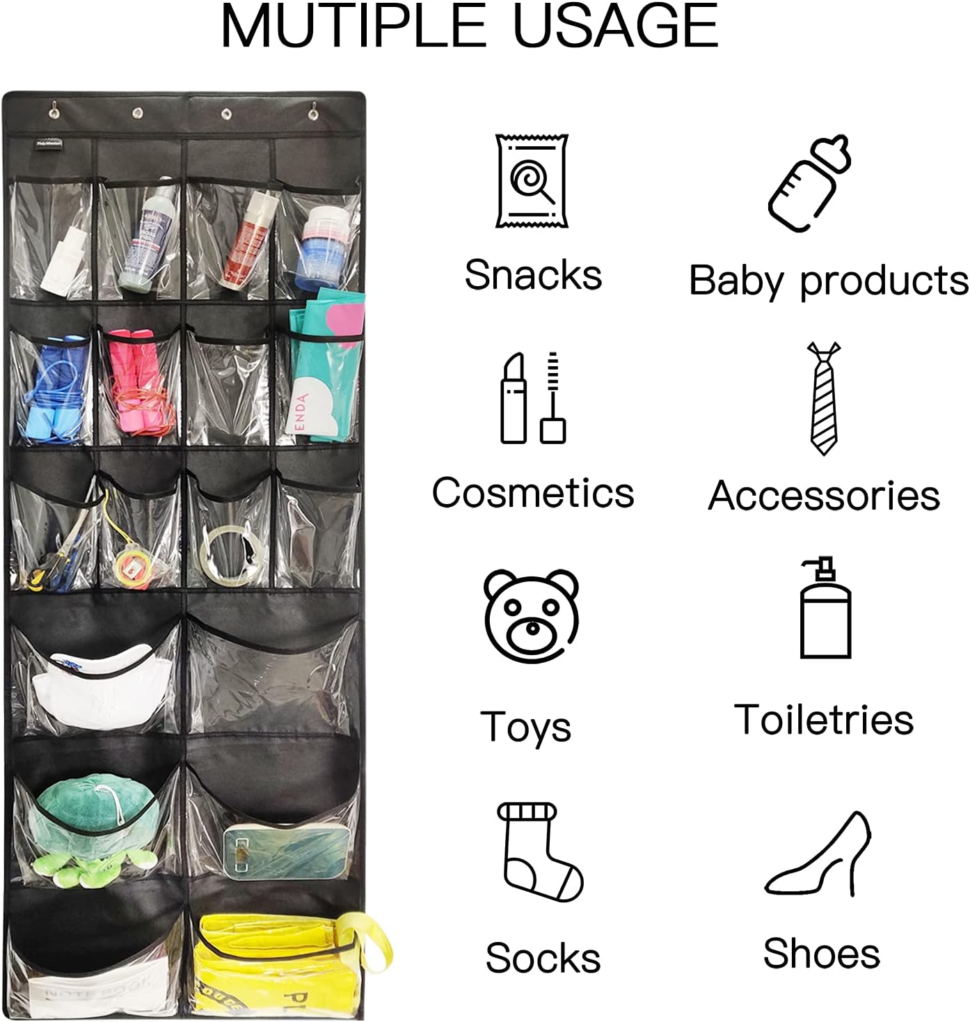 2 Pack Extra Large Hanging Over Door Shoe Organizers,closet shoe organizer shoe rack organizer shoe storage,12+6 Crytal Pockets,8Hooks,black (59"x 21.6")