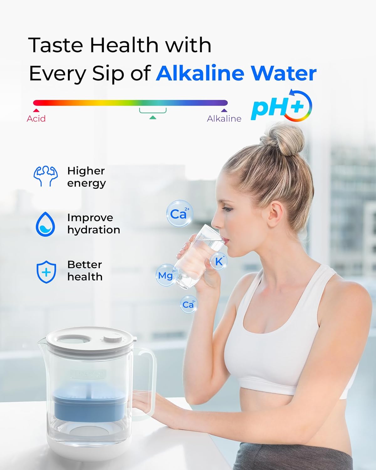 Waterdrop Glass Alkaline Water Filter Pitcher with 1 Filter, Enhances Alkaline Water, Eco-Friendly, 7-Cup, for Home & Office, Reduces PFOA/PFOS, Chlorine, Cadmium, Copper, Mercury, Clear, WD-PT-72C-A