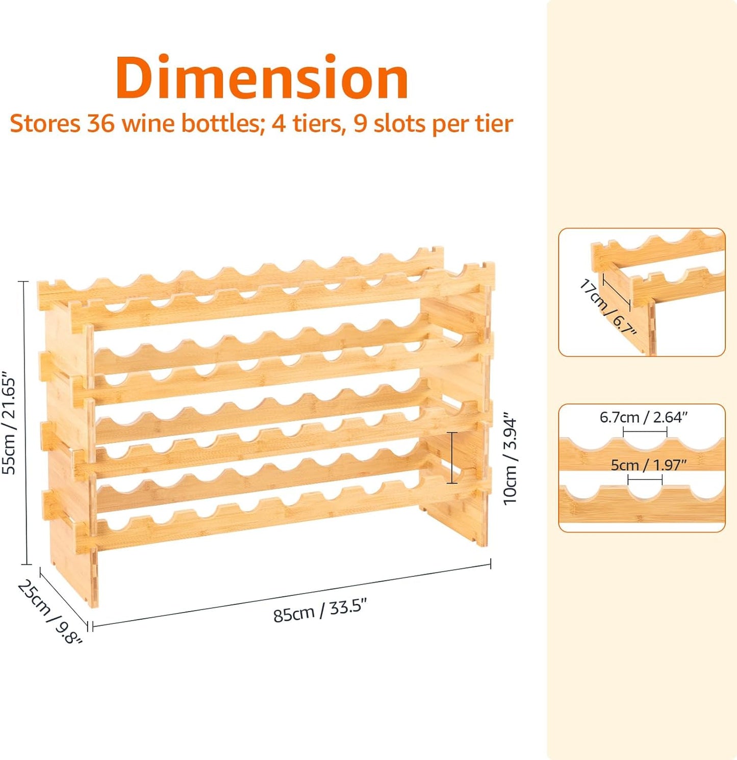 Amazon Basics Stackable Natural Bamboo Wine Rack, 36 Bottle Capacity
