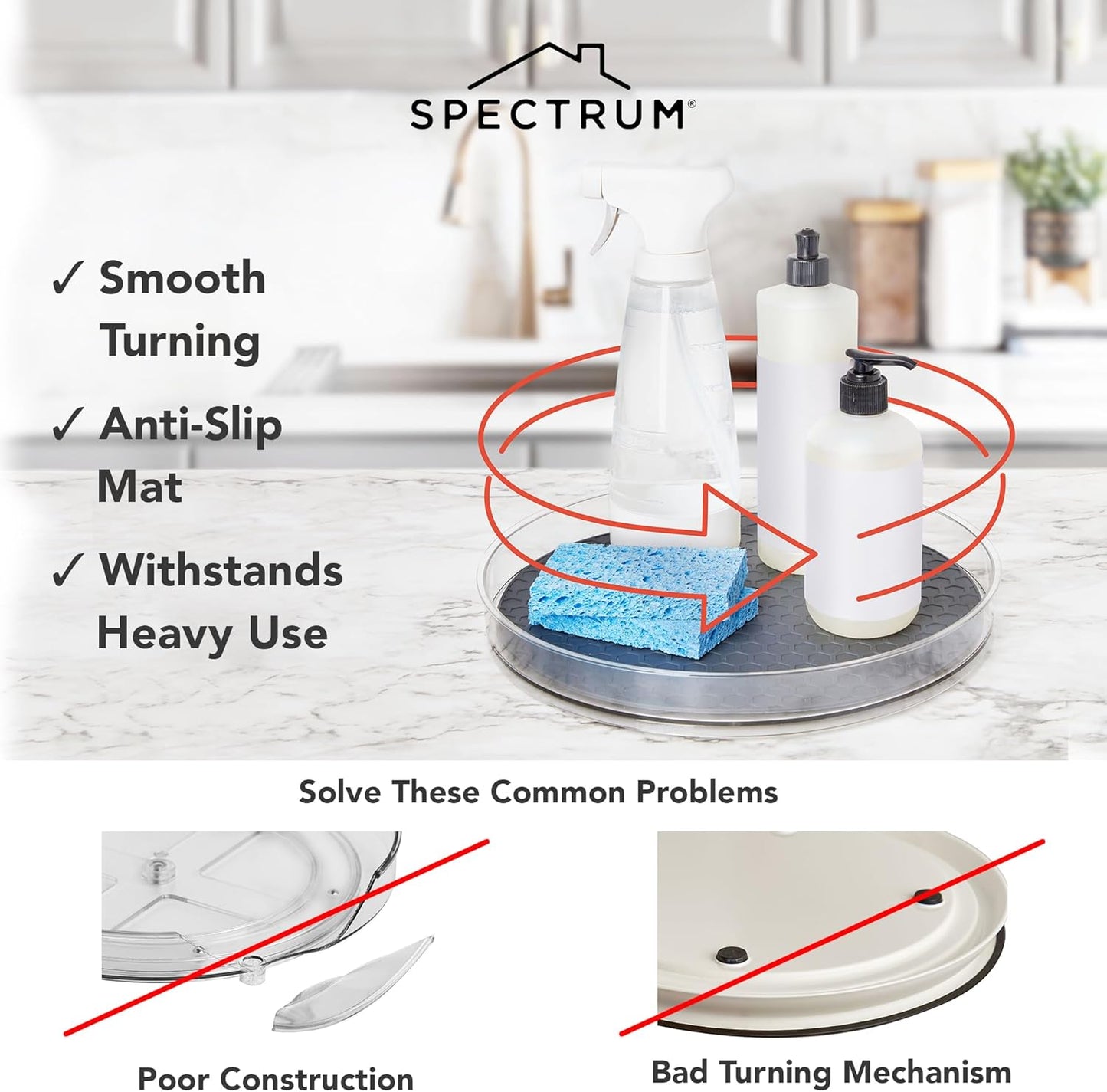 Spectrum Lazy Susan Organizer, Hexa Round Small (2-Pack) - Lazy Susan Turntable for Cabinet, Refrigerator, Pantry, Table, & Shelf - Rotating & Spinning Pantry Organization & Storage for Fridge