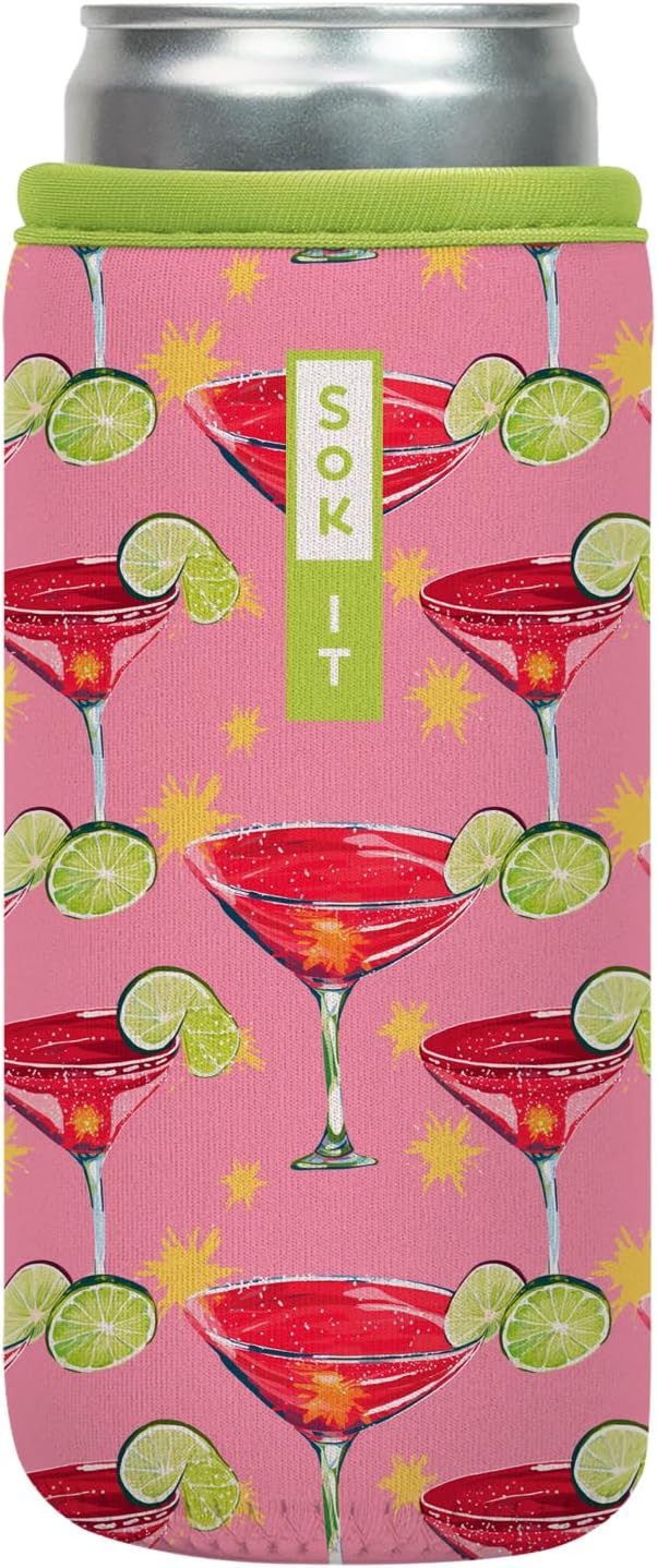 Sok It CanSok Sleeve for Beer & Soda Insulated Neoprene Cover (Lime After Lime, 12oz Slim Can Sleeve)
