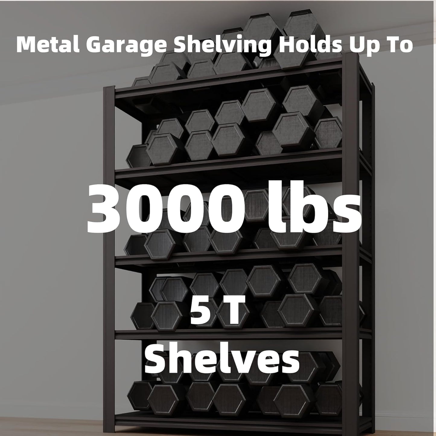 5 Tier Metal Shelving Unit, Adjustable Storage Shelves, 84" H x 47" W x 24" D Heavy Duty Garage Shelves for Warehouse, Basement, Kitchen, Pantry, Living Room, Black