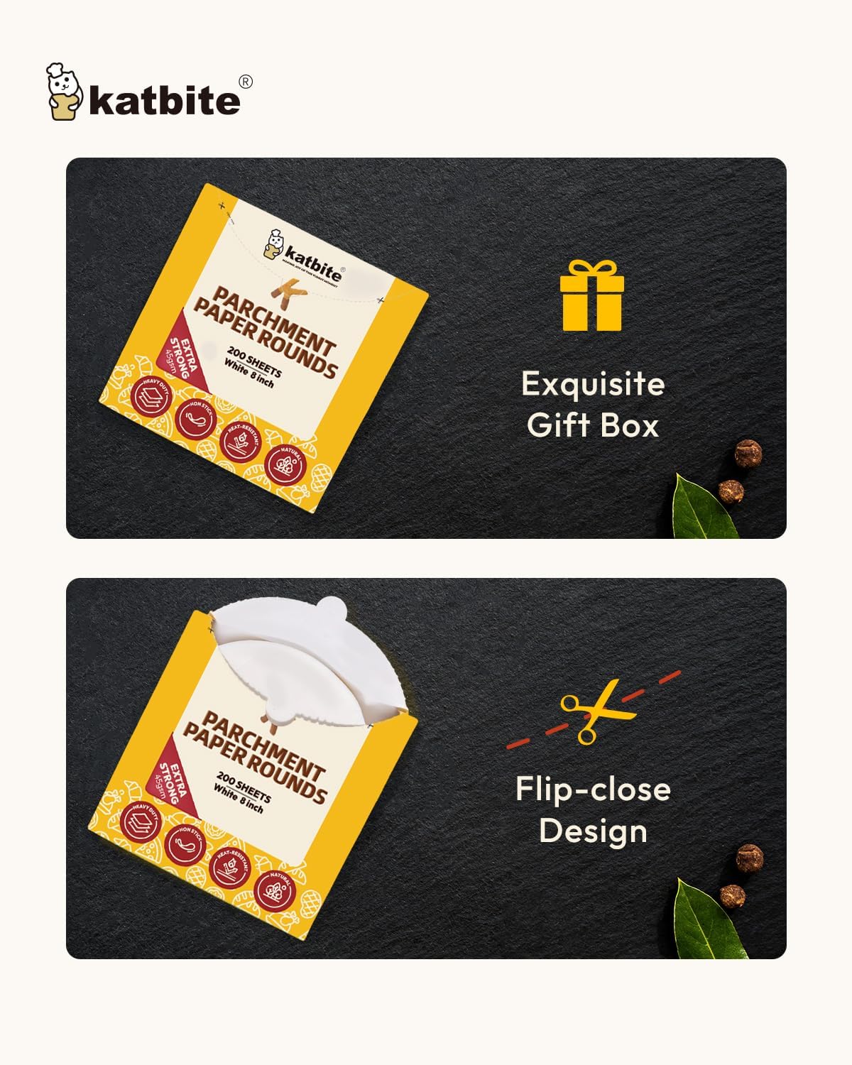 Katbite Heavy Duty Parchment Rounds 8 Inch 200 Pcs, Parchment Paper Rounds Available, Uses for Cake Baking, Air Fryer Liners