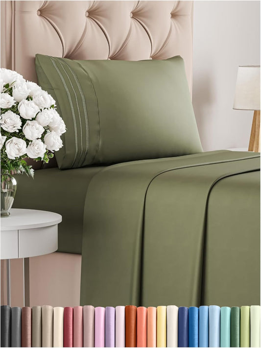 Twin XL Size 3 Piece Sheet Set - Comfy Breathable & Cooling Bed Sheets Set - Hotel Luxury Bedding for Women, Men, Kids, Teens, Boys & Girls - Deep Pockets, Soft, Wrinkle Free - Oeko-Tex - Sage Green