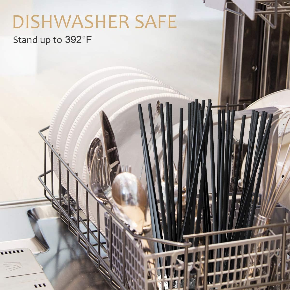 10 Pairs Fiberglass Chopsticks, GLAMFIELDS Reusable Chop sticks Dishwasher Safe, Non-slip, 9 1/2 inch (Silver)