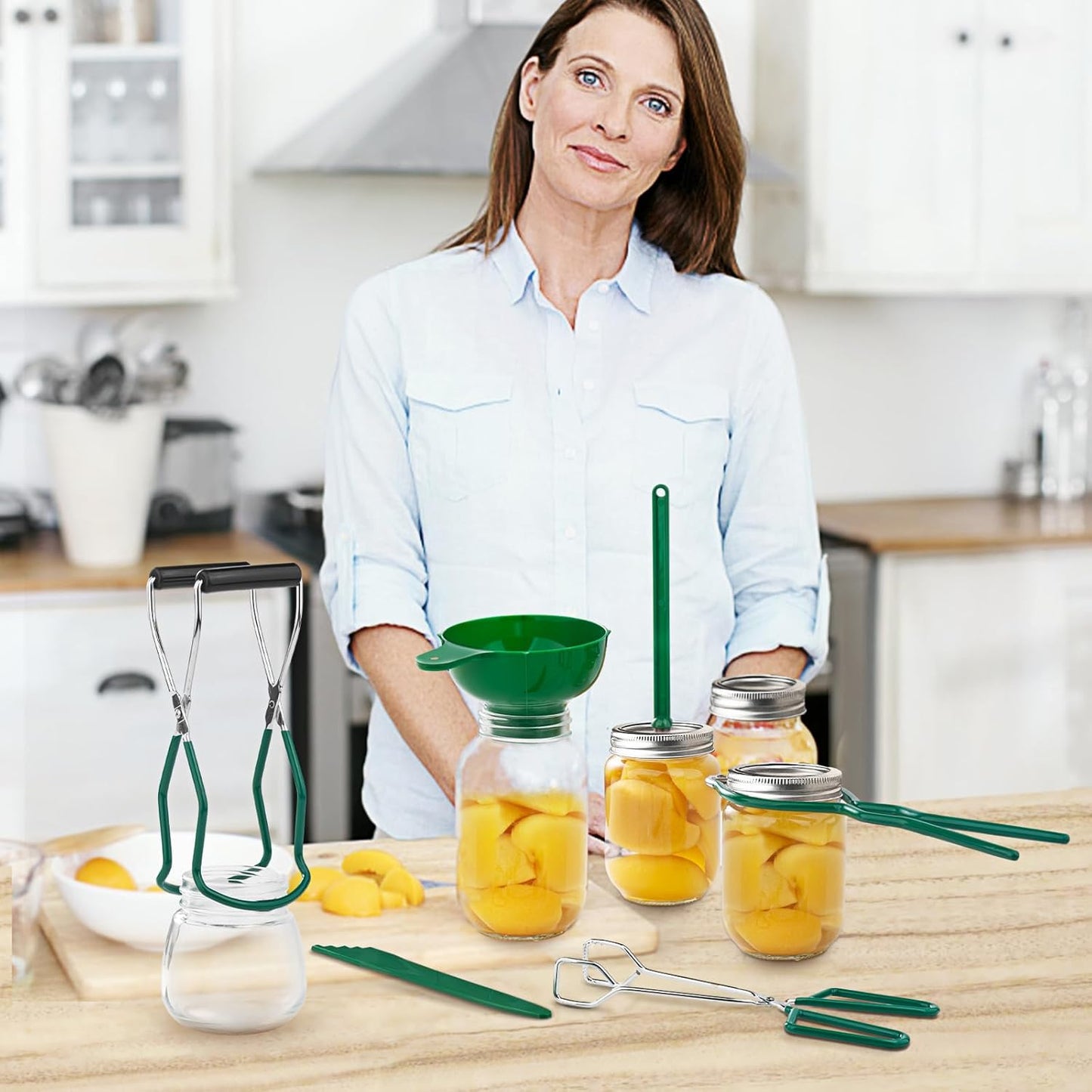 Canning Supplies Set - 6 Essential Tools for Canning Enthusiasts and Beginners - - Mason Jar Lifter, Funnel & Wrench, Tongs, Bubble Popper, Magnetic Lid Lifter for Water Bath & Pressure Canner