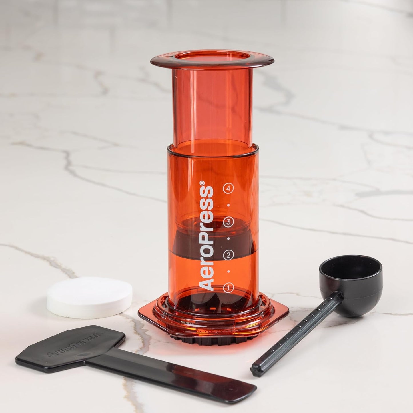 AeroPress Clear Red Coffee Press – 3 In 1 Brew Method Combines French Press, Pourover, Espresso, Full Bodied Coffee Without Grit or Bitterness, Small Portable Coffee Maker for Camping & Travel, Red