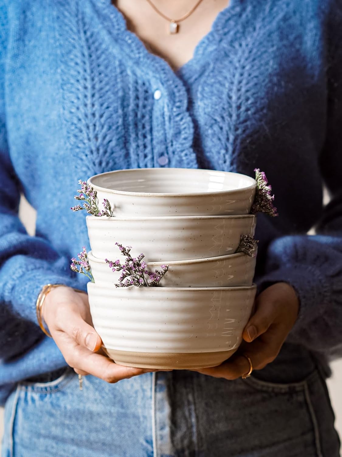 LE TAUCI Soup bowls 28 oz, Ceramic Cereal Bowl for Kitchen, Stoneware Bowl for Pho, Chip, Fruit, Salad, Noodle, Ramen, Housewarming Present- 6 Inch, Set of 4, Arctic white