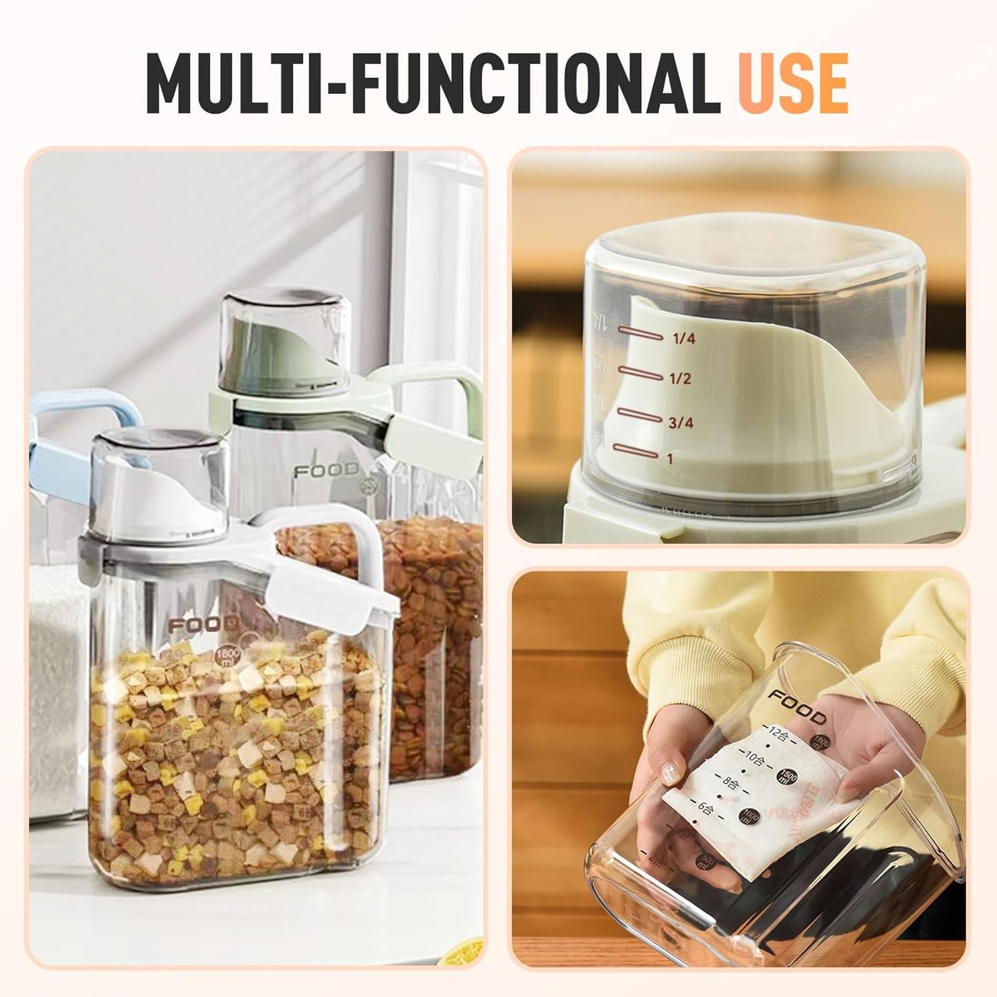 Clear Airtight Food Storage Containers, Transparent Cereal Dry Food Storage with Pouring Spout, for Flour, Sugar and Cereal (95oz white)