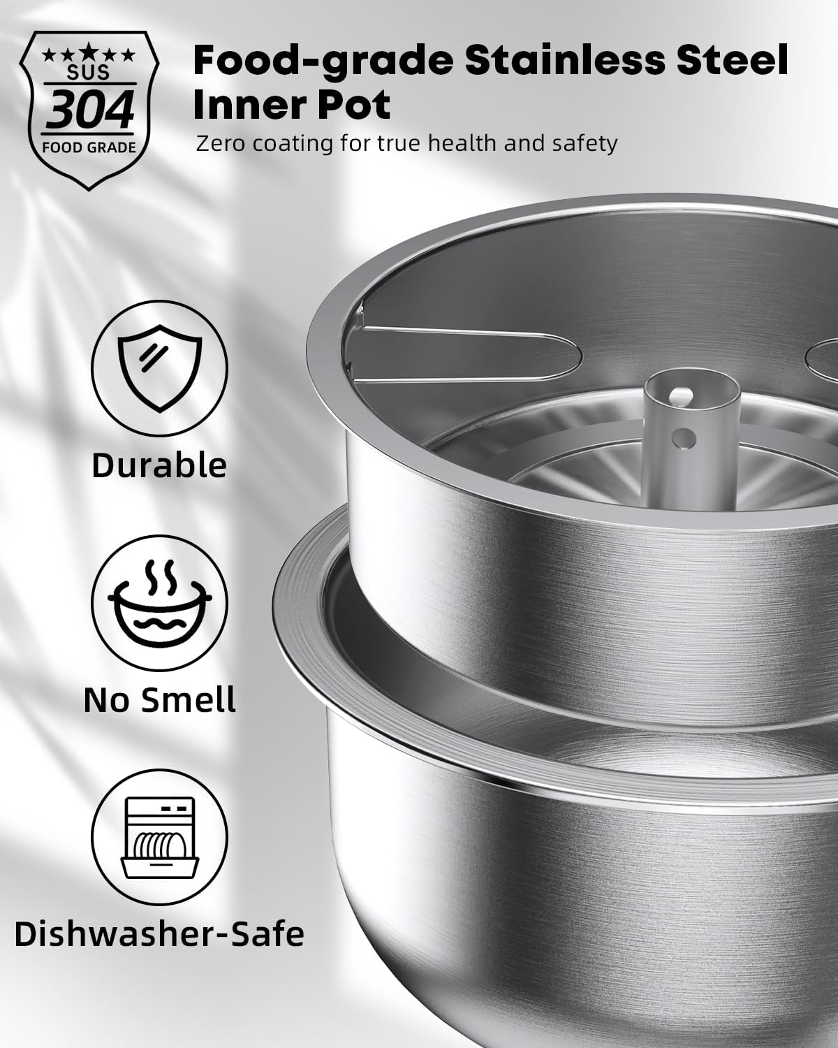 Novaspark Low Carb Rice Cooker Stainless Steel Inner Pot, Mini Stainless Steel Rice Cooker Small 5 Cup, LED Display Low Sugar Rice Maker, 24H Timer and Auto Keep Warm, White Rice/Porridge/Oatmeal, White