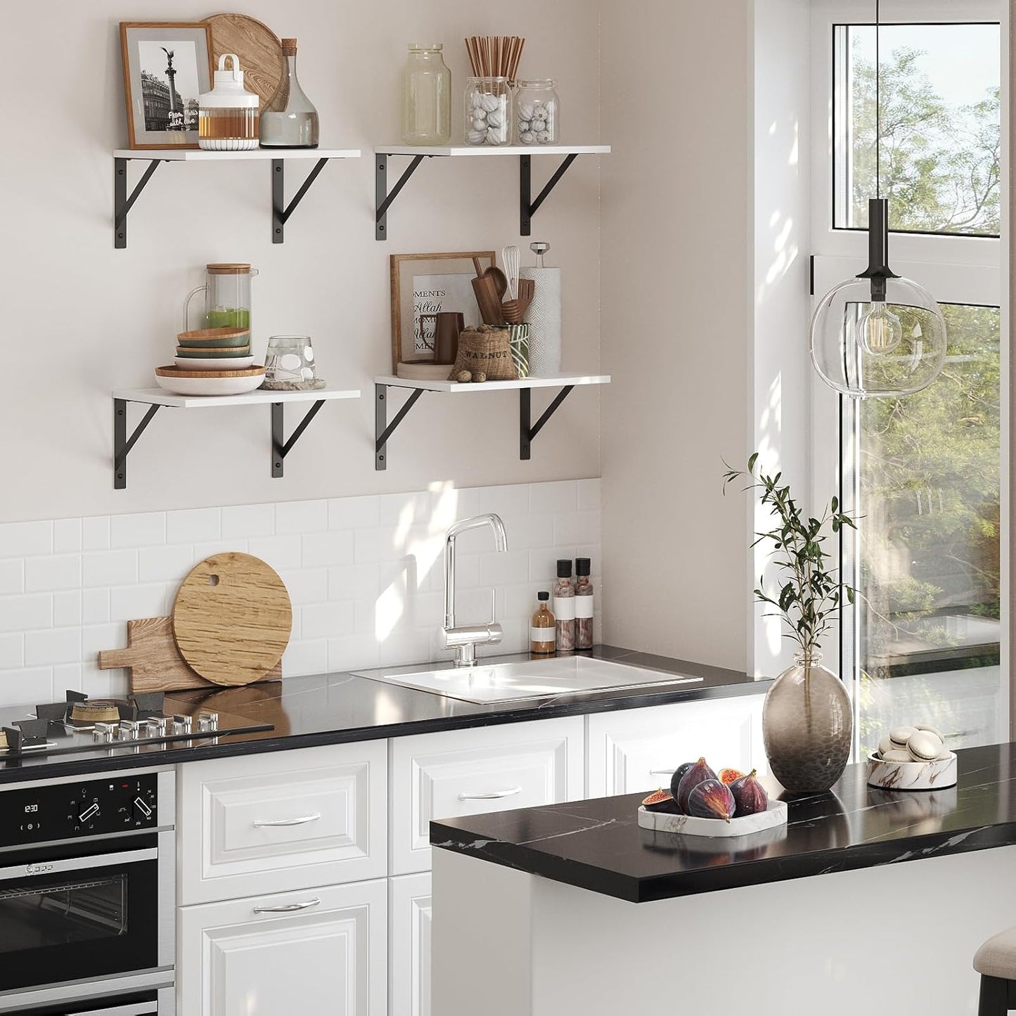 DINZI LVJ Deep Floating Shelves, 16 W x 12" D Wall Shelves Set of 2, Wide Display Shelf Wall Mounted with Brackets, Easy-to-Install Floating Bookshelf for Living Room, Bathroom, Bedroom, White