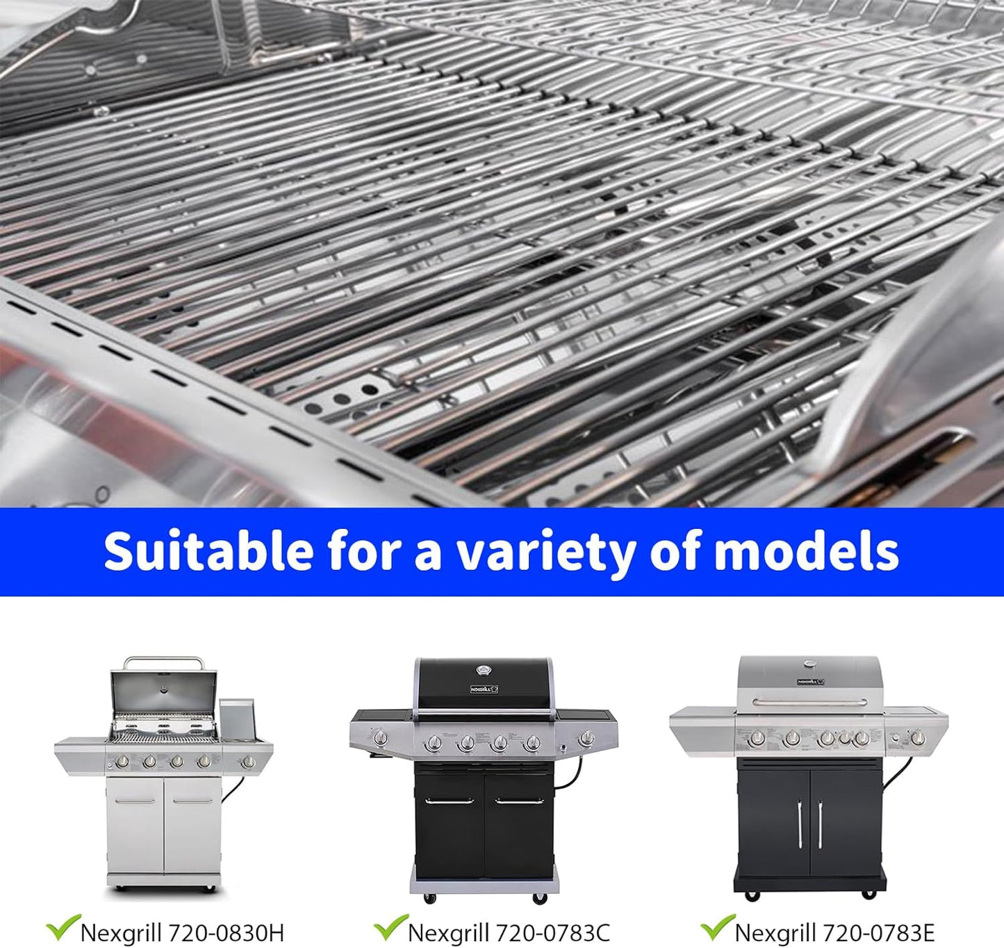 Grill Grates for Nexgrill 4 Burner 720-0830H 720-0830D 720-0670A 720-0783C 720-0783E 720-0958A, 17" Stainless Replacement Parts for 5 Burner 720-0888N Charbroil 463241113 463446015, Kenmore Gas Grill