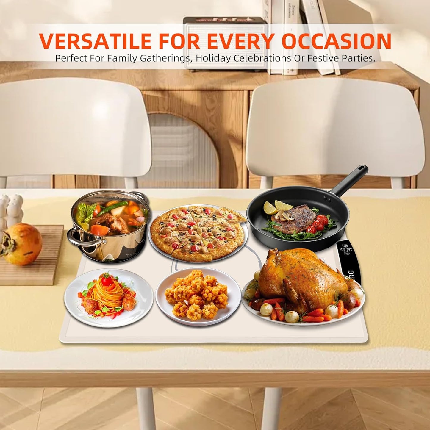 Electric Food Warming Mat, Full-Surface Silicone Food Warmer Heating Pad with Adjustable Temperature & Time, Portable Foldable Warming Tray for Buffet, Parties, Gatherings, Travel, Home Use