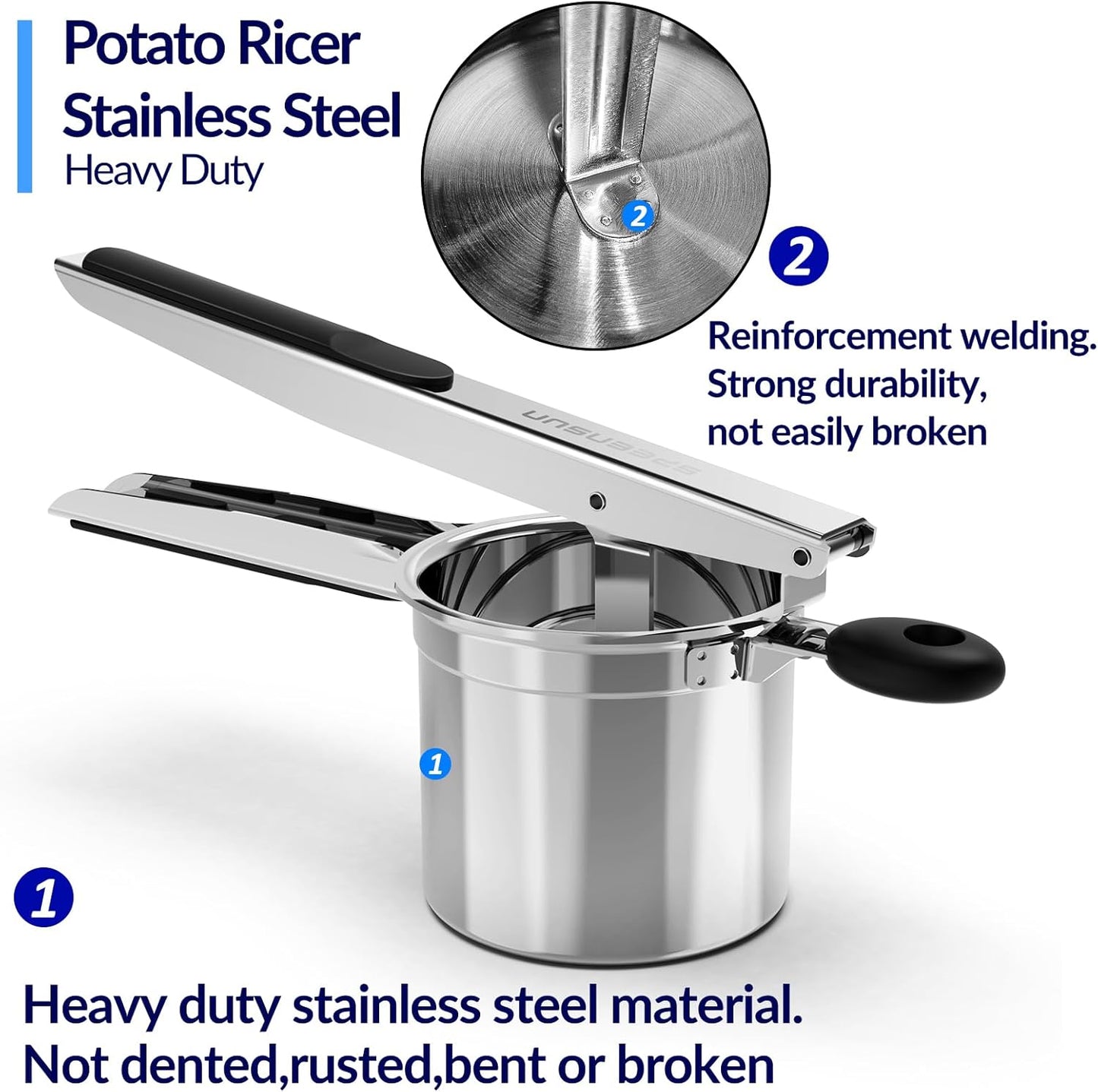 SPEENSUN Potato Ricer, Ricer For Mashed Potatoes, 15 OZ Heavy Duty Stainless Steel Potato Masher Make Fluffy Mashed Potatoes, Fixed Disc Spaetzle Maker Without Messy, With Silicone Handle