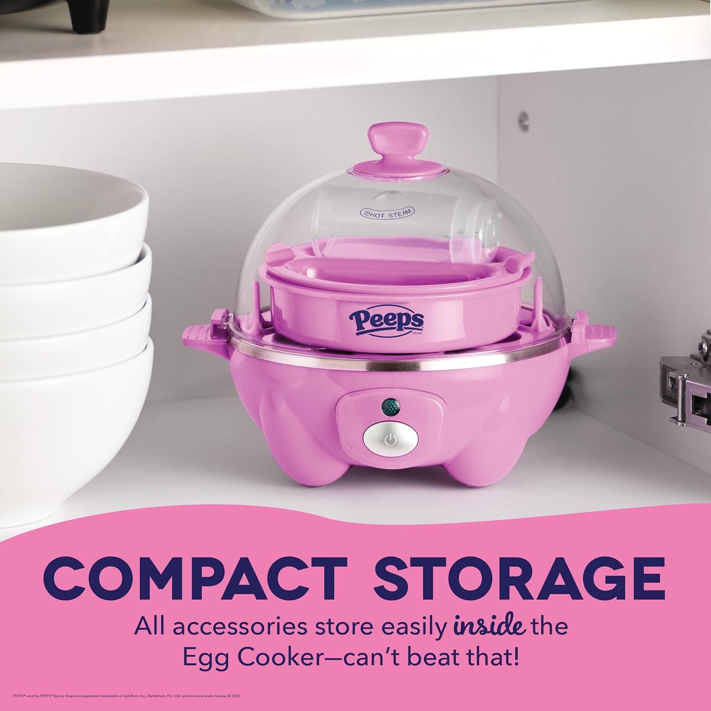 PEEPS x Dash Bunny Rapid Egg Cooker: 7 Egg Capacity Electric Egg Cooker for Hard Boiled Eggs, Poached Eggs, Scrambled Eggs, or Omelets with Auto Shut off Feature - Pink