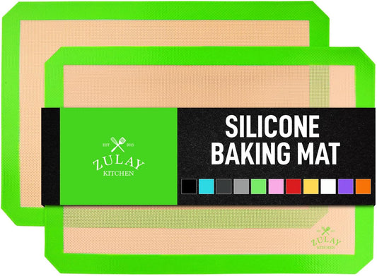 Zulay Kitchen (2 Pack) Silicone Baking Mat Sheet Set - Reusable Baking Mat Nonstick - Half Sheet Baking Mat For Oven - 16.5" x 11.6" (Light Green)