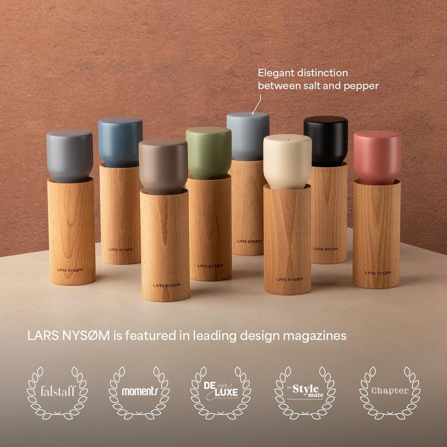 LARS NYSØM Wooden Salt and Pepper Grinder Set Manual - Salt and Pepper Mills with Adjustable Ceramic Grinder - Elegant Beechwood Pepper and Salt Mill Set for Dining Table (Taupe Brown)