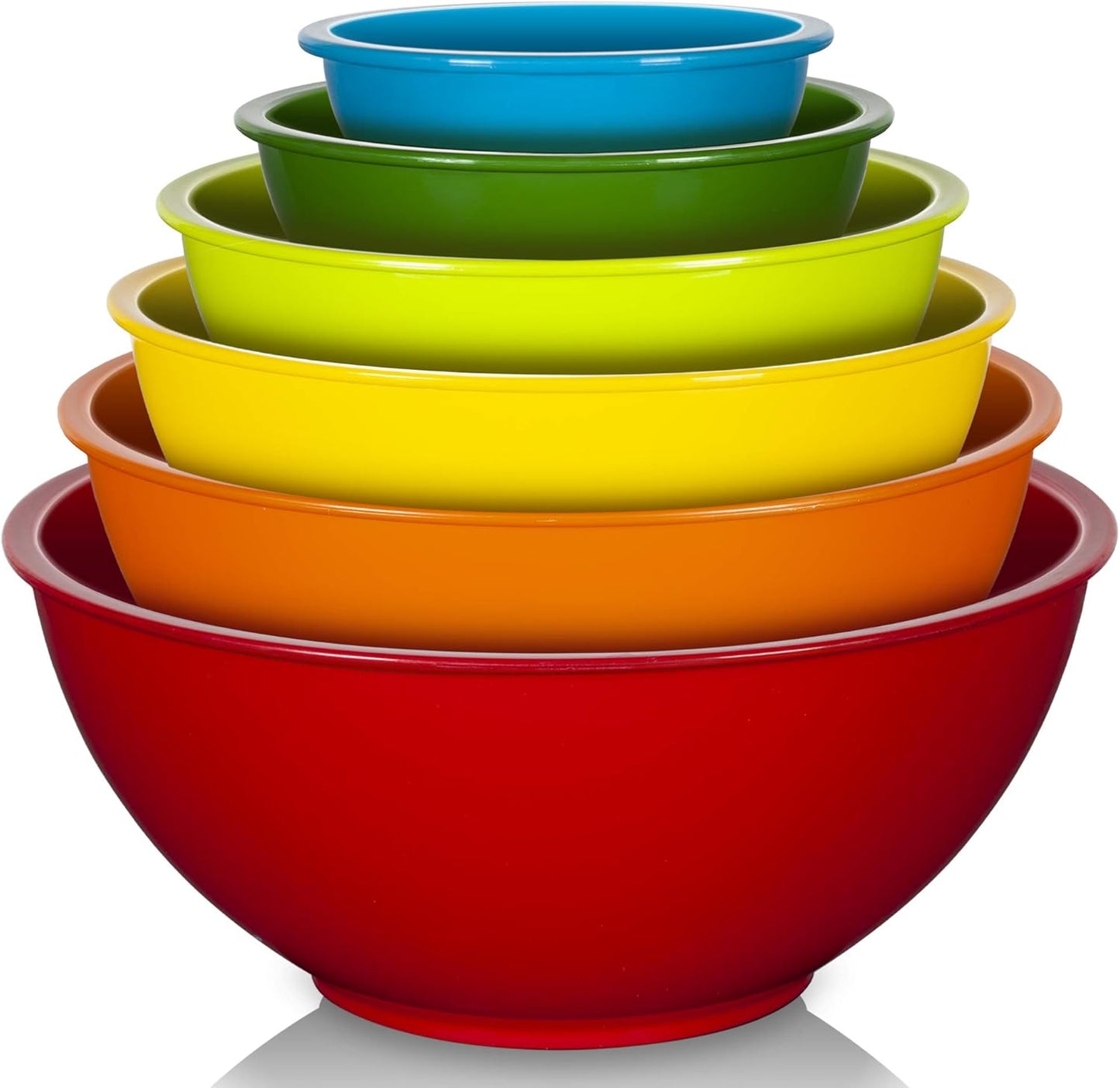 YIHONG 6 Piece Plastic Mixing Bowls Set, Colorful Serving Bowl for Kitchen, Ideal for Baking, Prepping and Cooking,Nesting Design for Space Saving Storage, Rainbow