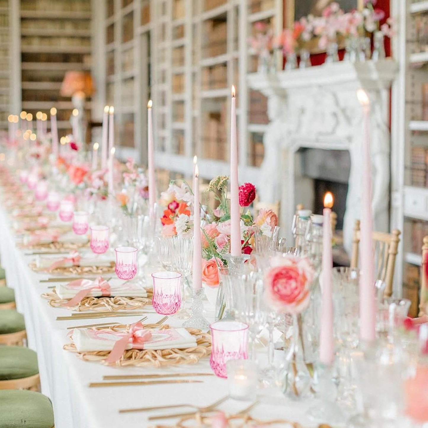 24 PCS Pink Unbreakable Stemless Wine Glasses，9OZ Vintage Colored Plastic Reusable Cups Drinking Glass Goblets Tumblers for Whisky, Beer, Juice, Beverages, Cocktail