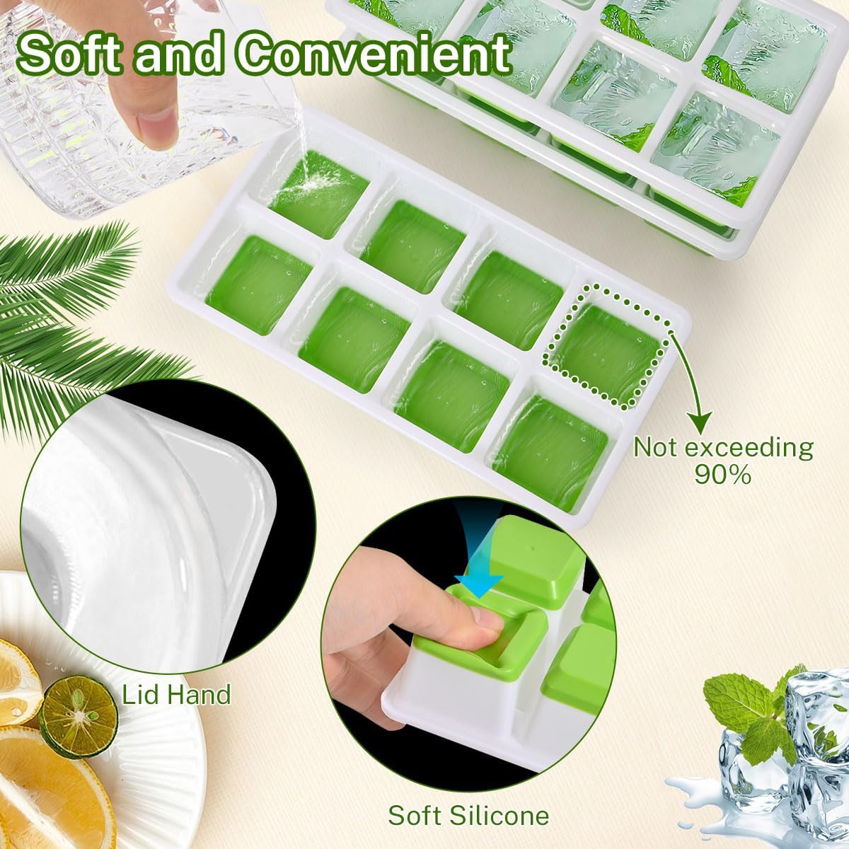 Ice Cube Tray with Lid, Alinana 3-Pack Upgraded Large Silicone Ice Cube Tray with BPA-Free Removable Lids, Easy Release Ice Mold for Cocktails, Whiskey, Juice (Green)