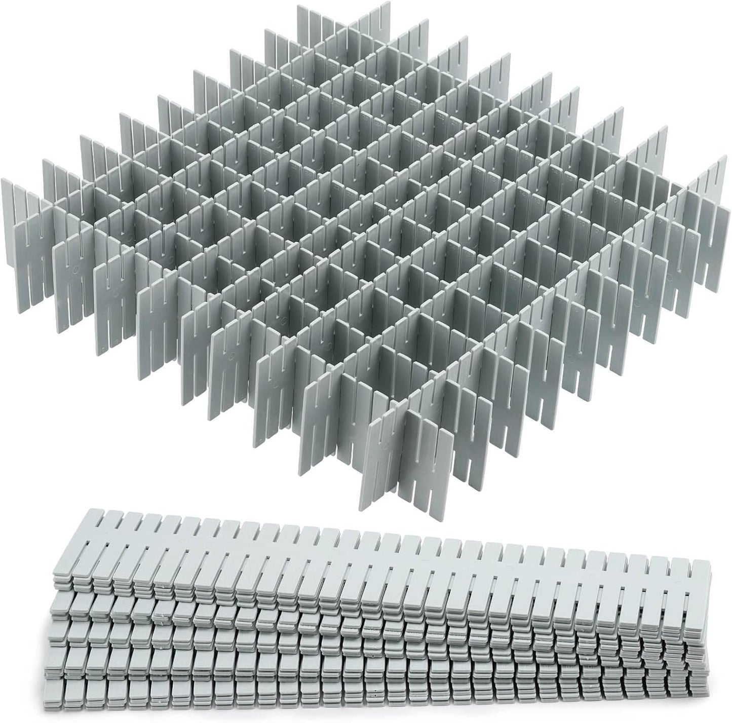 acDesign 40Pcs Grid Drawer Dividers, Adjustable Drawer Organizer for Socks, Underwear, Lingerie, Makeup, Bedroom Office Kitchen Storage (Grey)