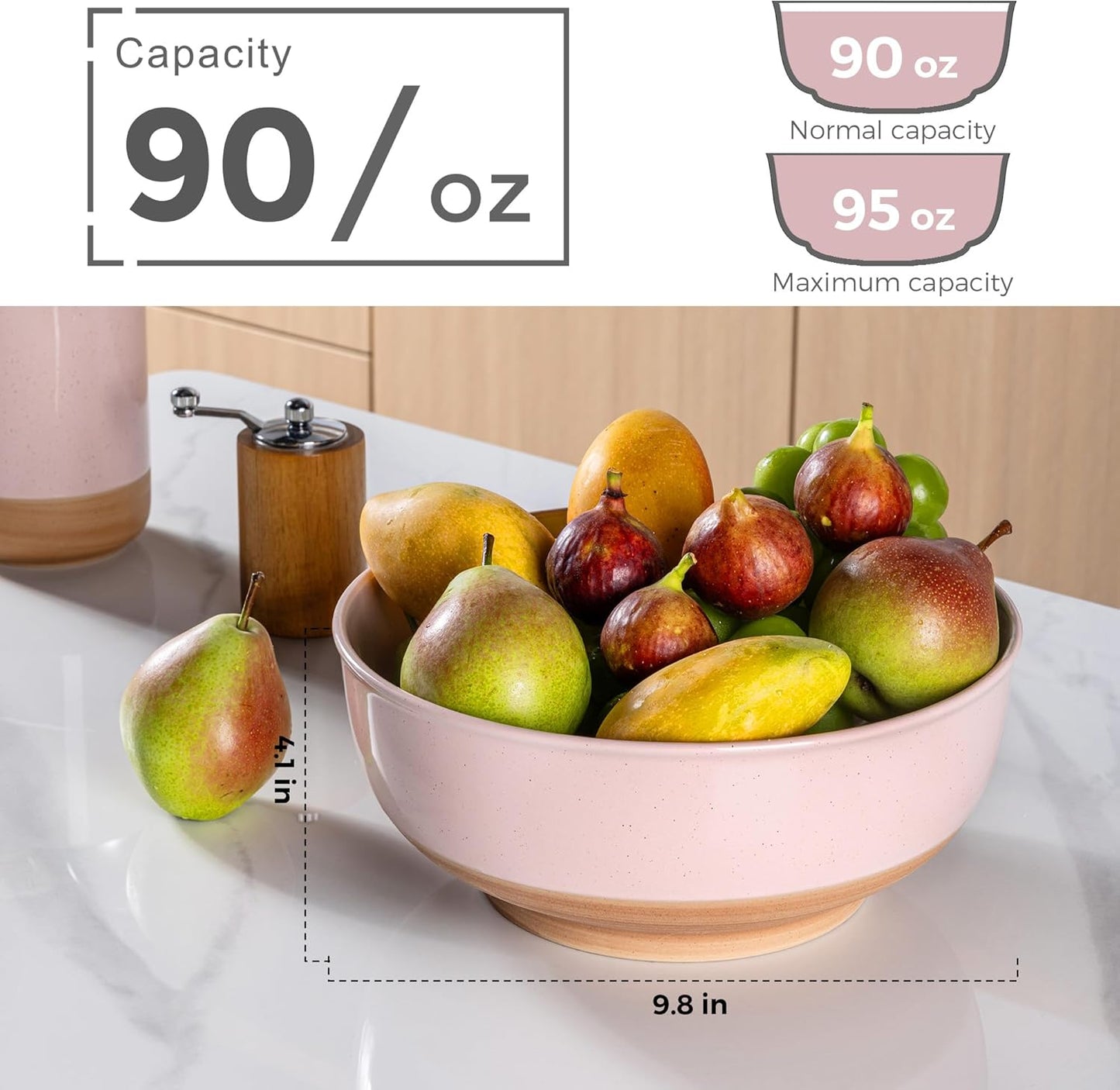 AmorArc 9.8’’ Ceramic Serving Bowls, 95 OZ Extra Large Salad Bowls Set of 2, Stoneware Oversized Bowls with Rustic Terracotta Underside for Salad, Soup and Dinner. Large Bowls for Entertaining &Gift