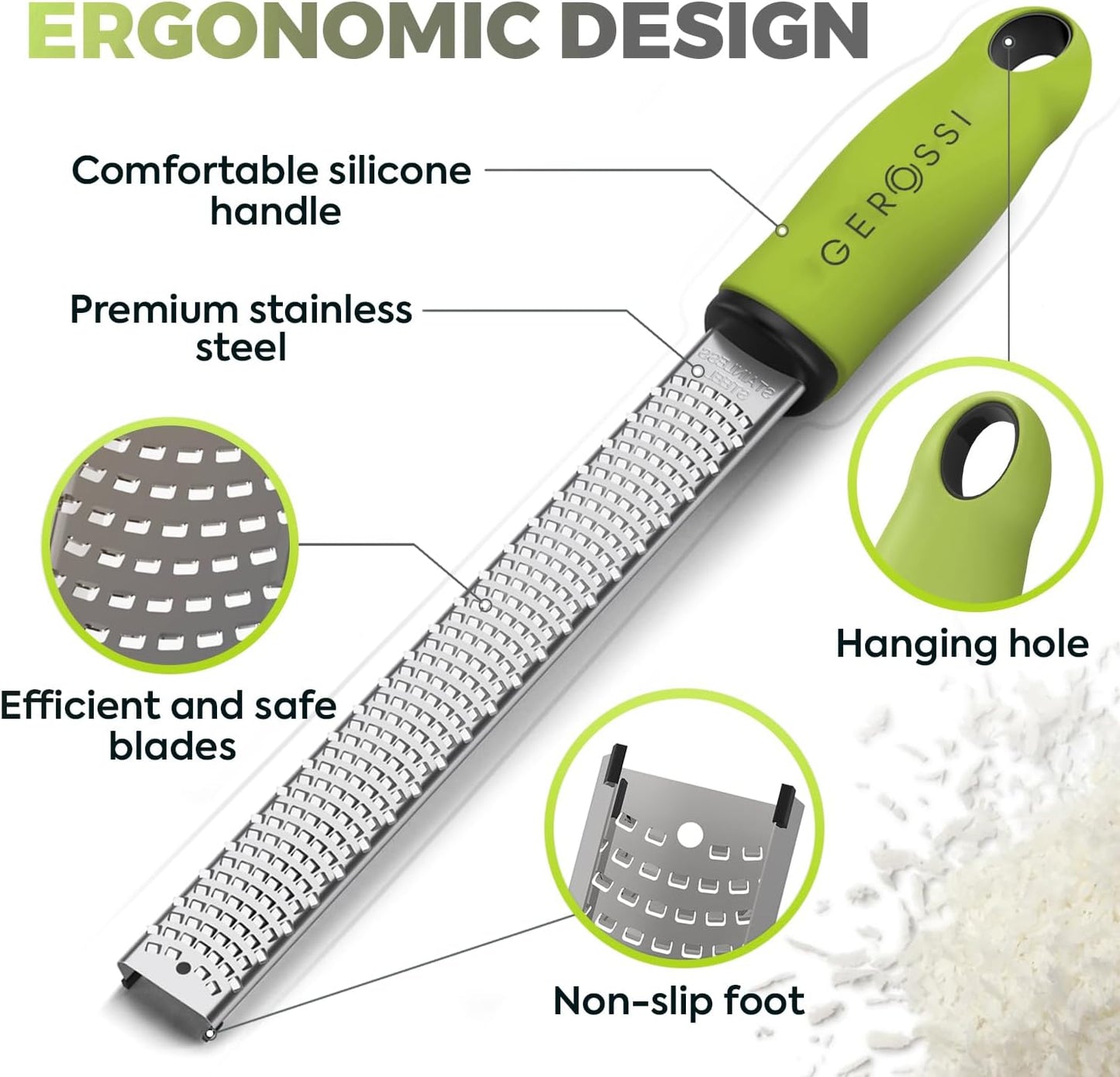 Stainless Steel Cheese Grater & Lemon Zester w/Extra Sharp Blade - Perfect for Lemon, Parmesan, Garlic, Chocolate - Spice Up any Dish in Seconds w/Your Premium Citrus Hand Grater with Handle - Green